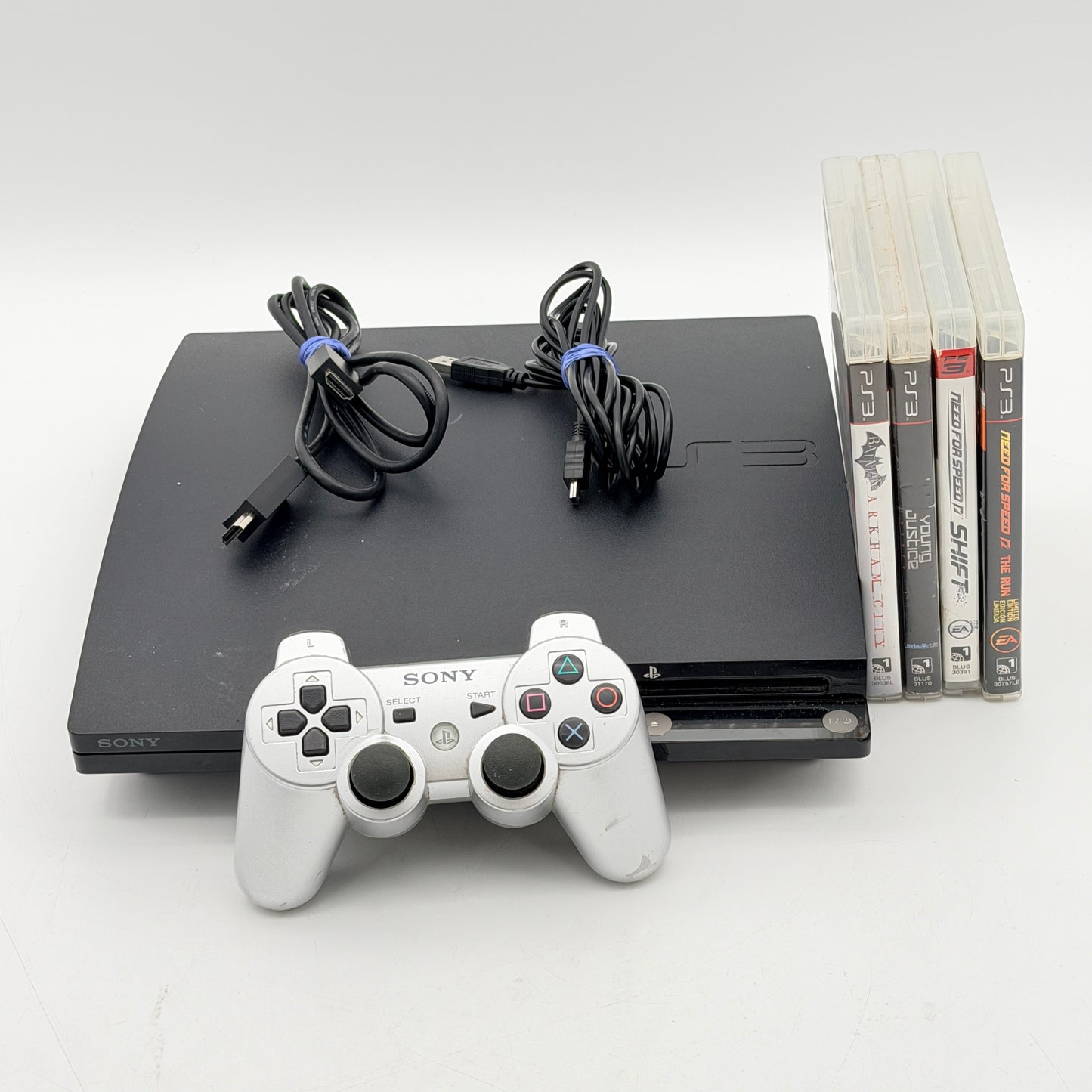 Sony PS3 Slim 120GB CECH-2001A Black Console Bundle Cords Controller 4 Games