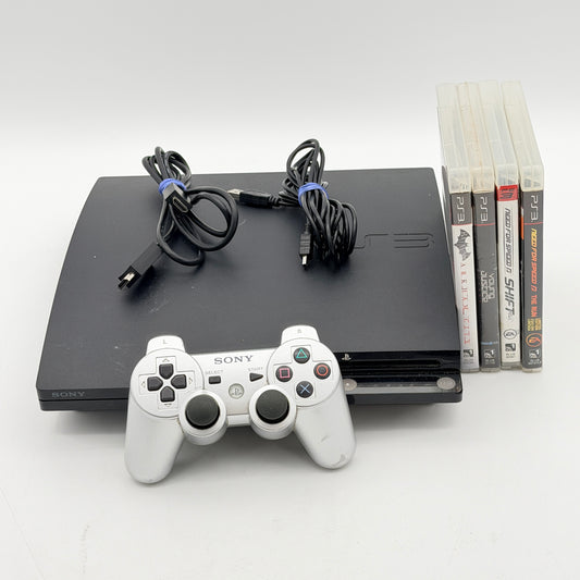 Sony PS3 Slim 120GB CECH-2001A Black Console Bundle Cords Controller 4 Games