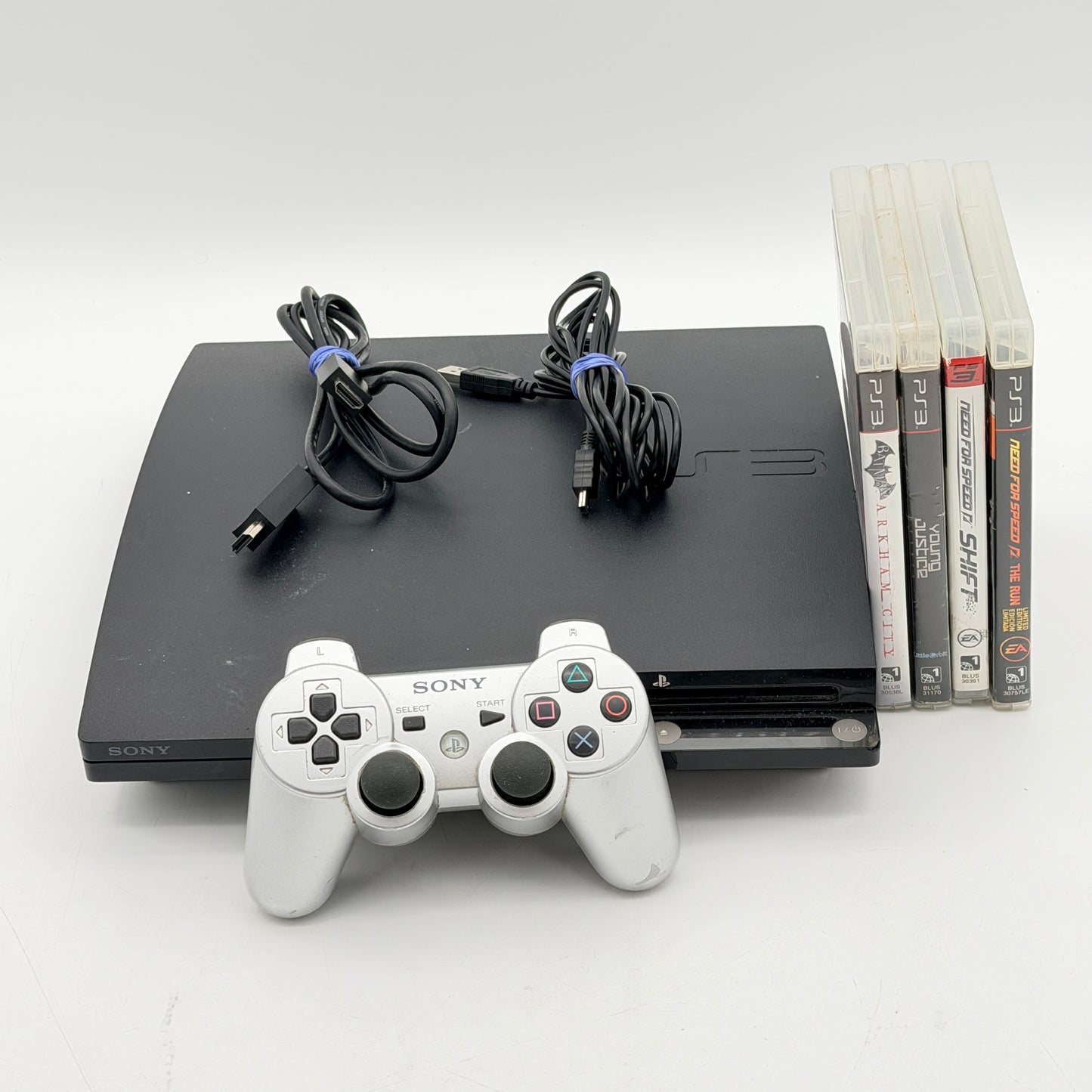 Sony PS3 Slim 120GB CECH-2001A Black Console Bundle Cords Controller 4 Games