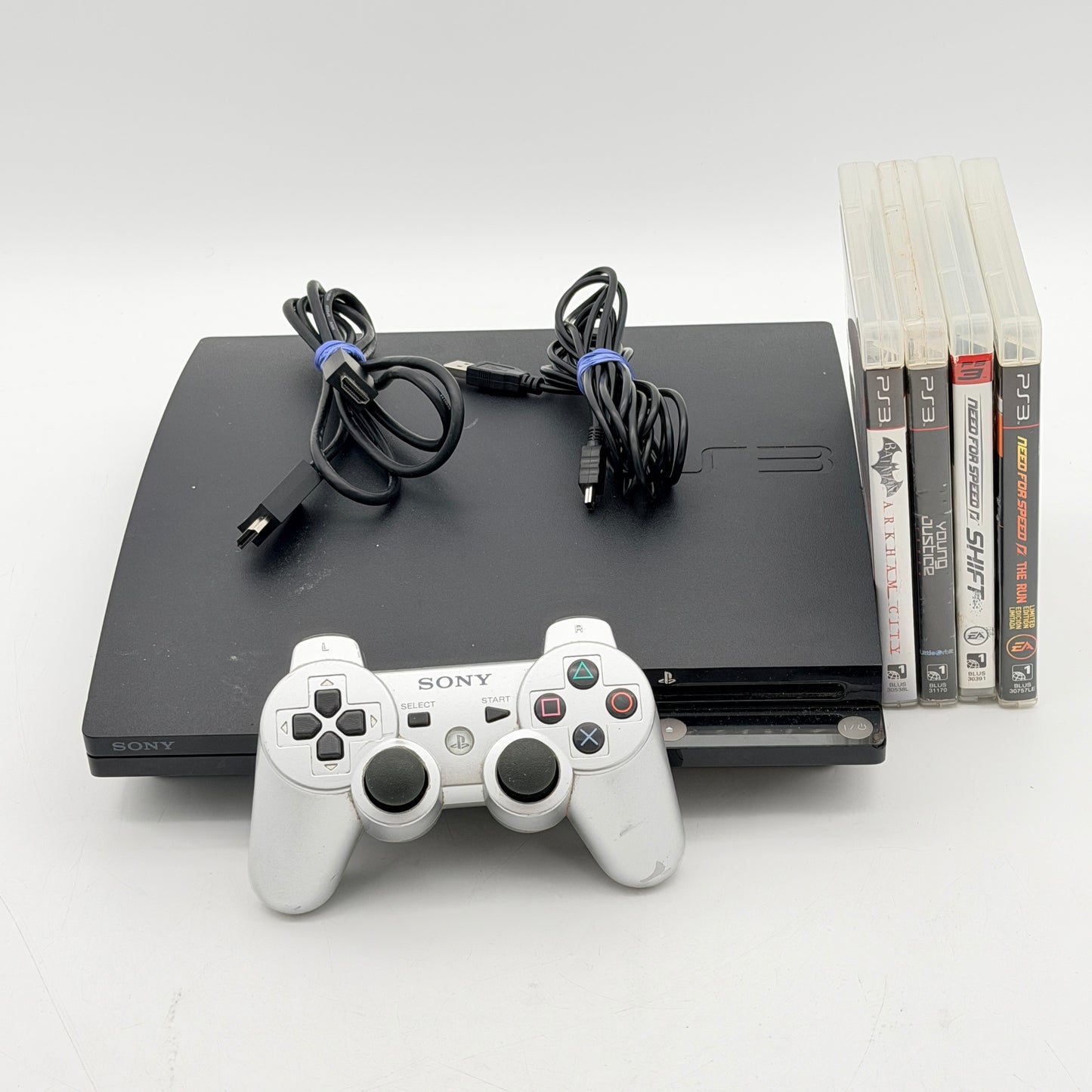 Sony PS3 Slim 120GB CECH-2001A Black Console Bundle Cords Controller 4 Games