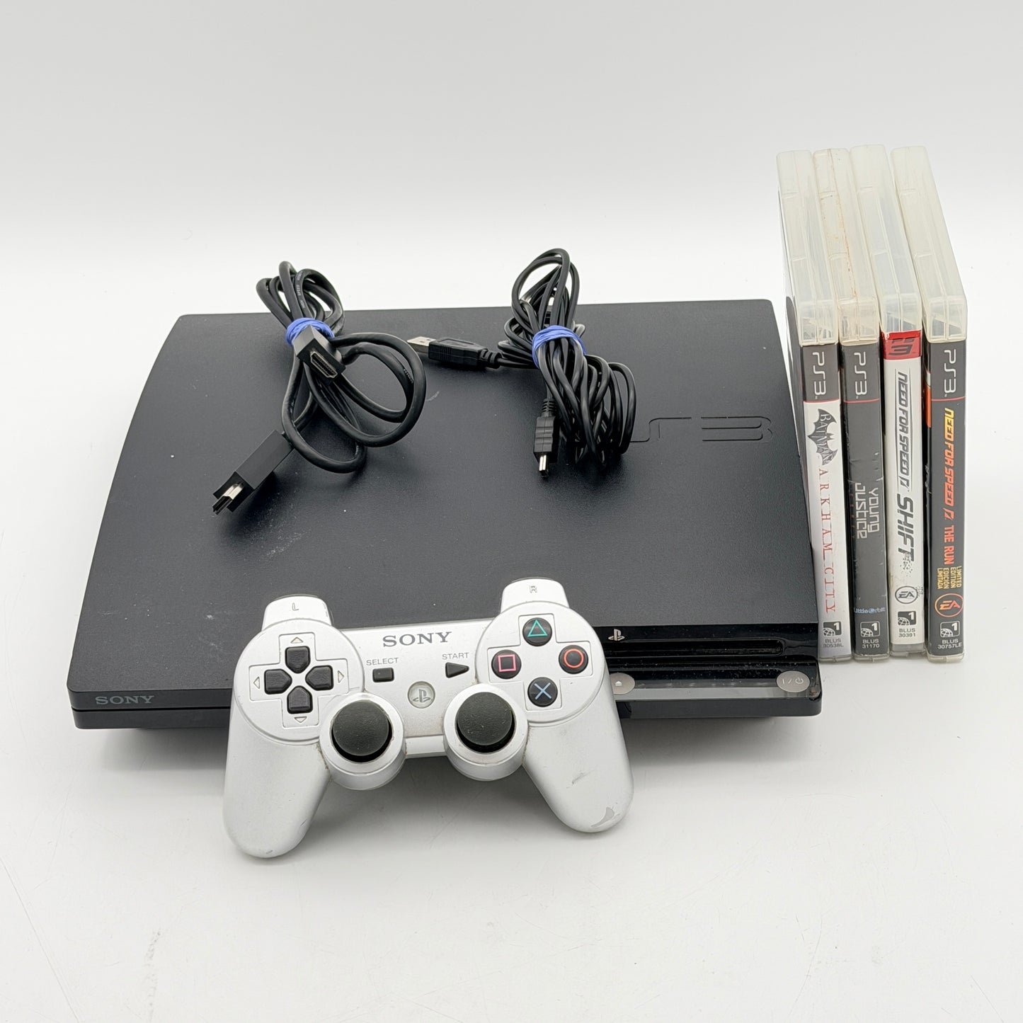 Sony PS3 Slim 120GB CECH-2001A Black Console Bundle Cords Controller 4 Games