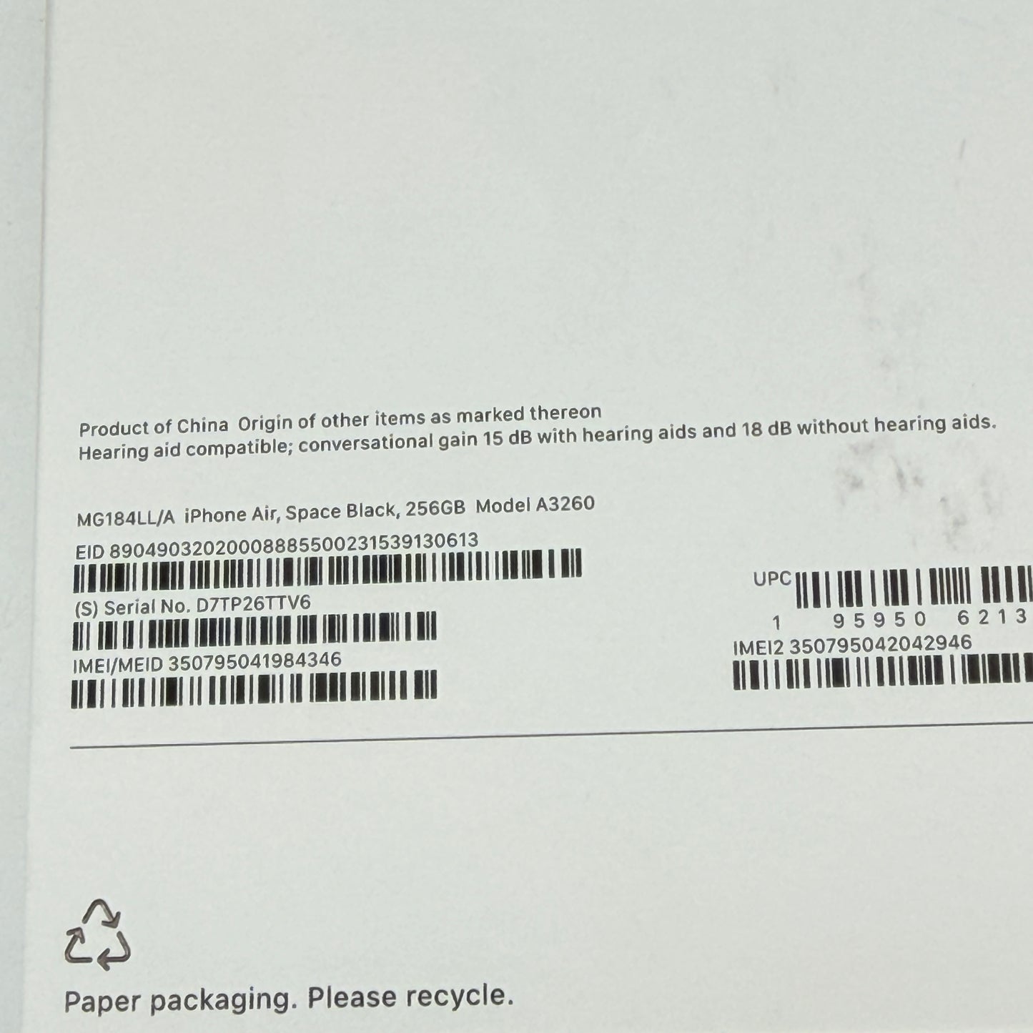 Apple iPhone 17 Air 256GB Black Factory Unlocked