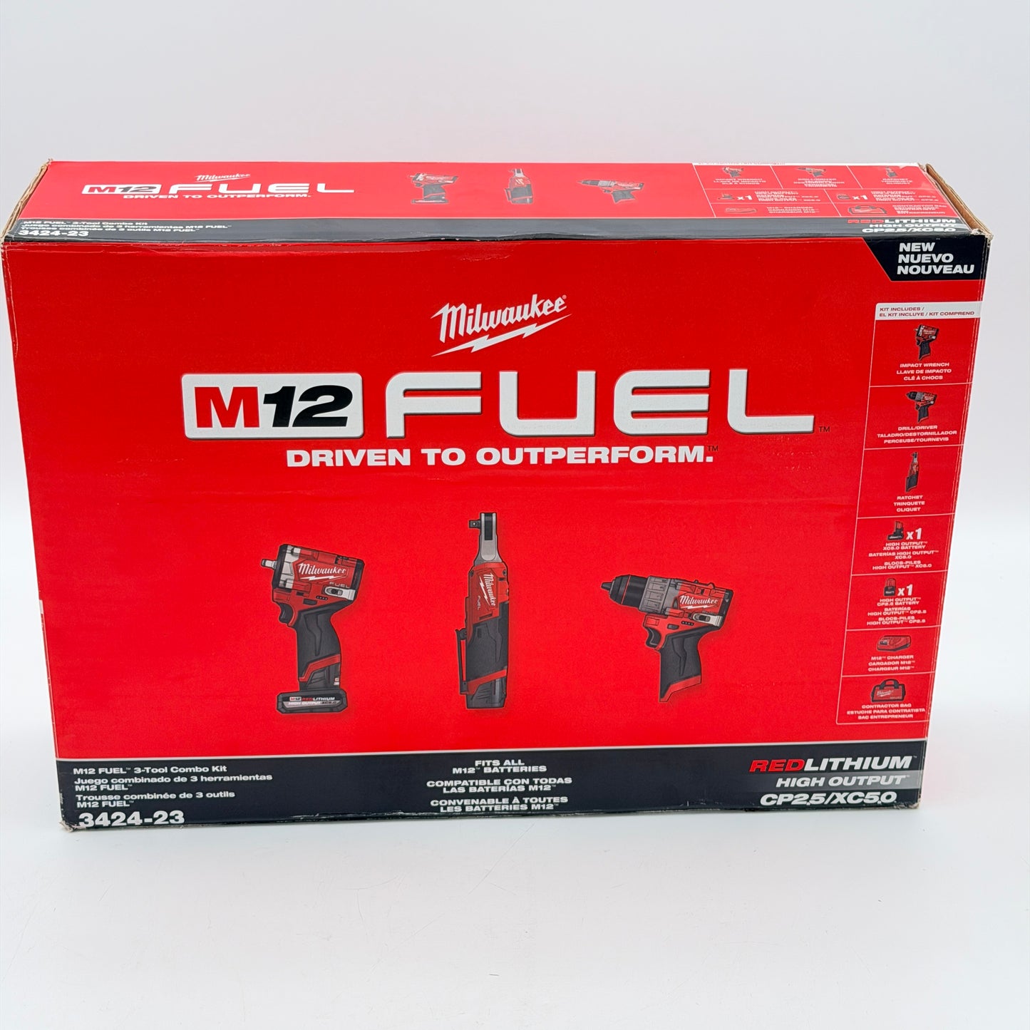 Milwaukee M12 FUEL 3-Tool Combo Kit 3424-23 Stubby Impact Wrench Ratchet Drill - New In Box