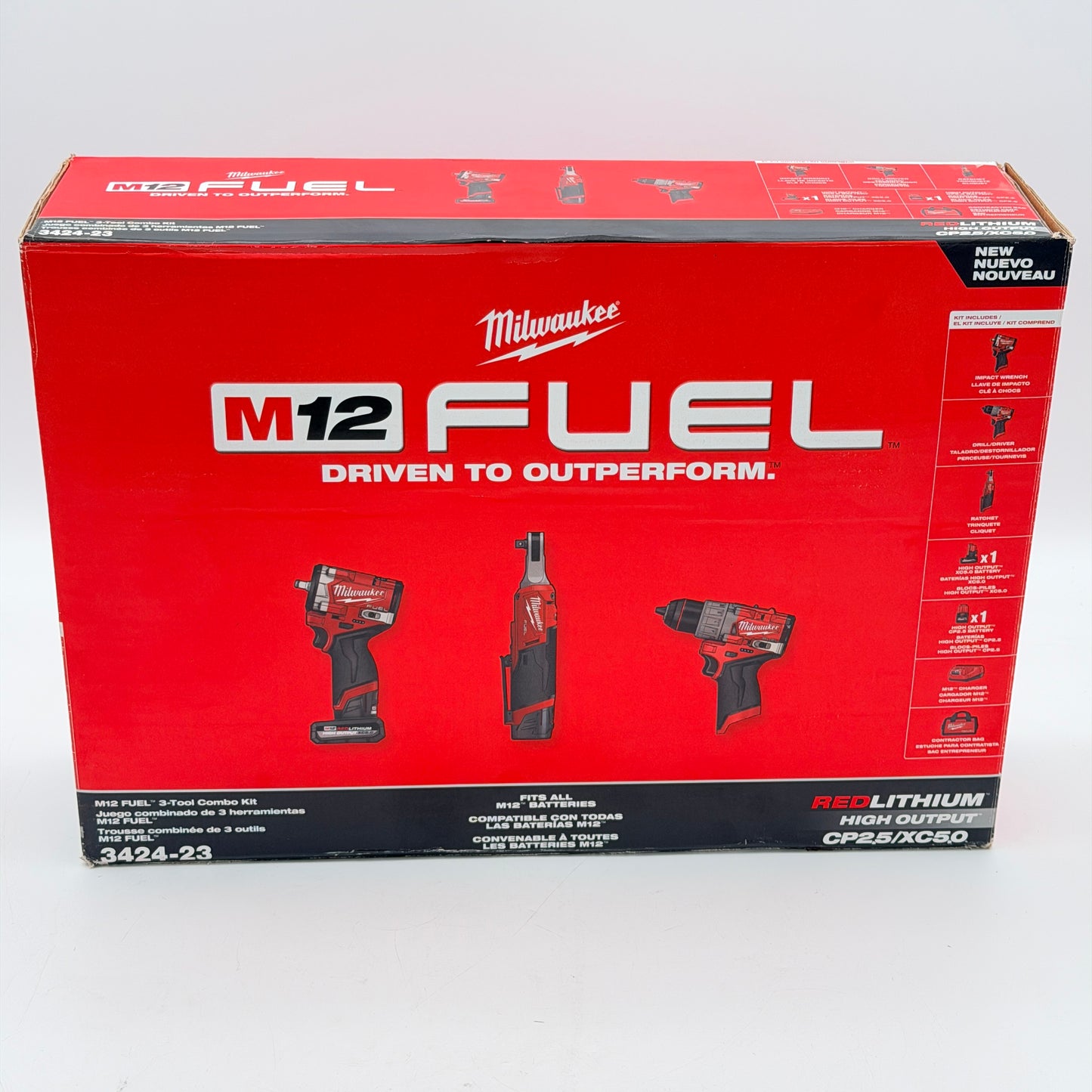 Milwaukee M12 FUEL 3-Tool Combo Kit 3424-23 Stubby Impact Wrench Ratchet Drill - New In Box