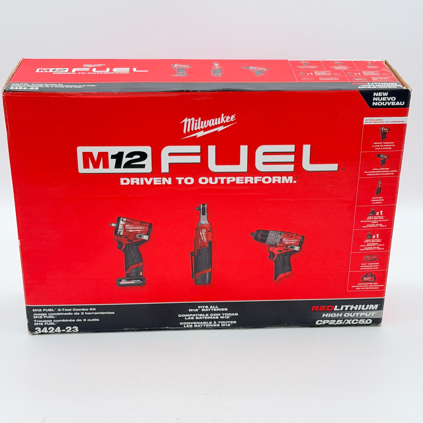 Milwaukee M12 FUEL 3-Tool Combo Kit 3424-23 Stubby Impact Wrench Ratchet Drill - New In Box