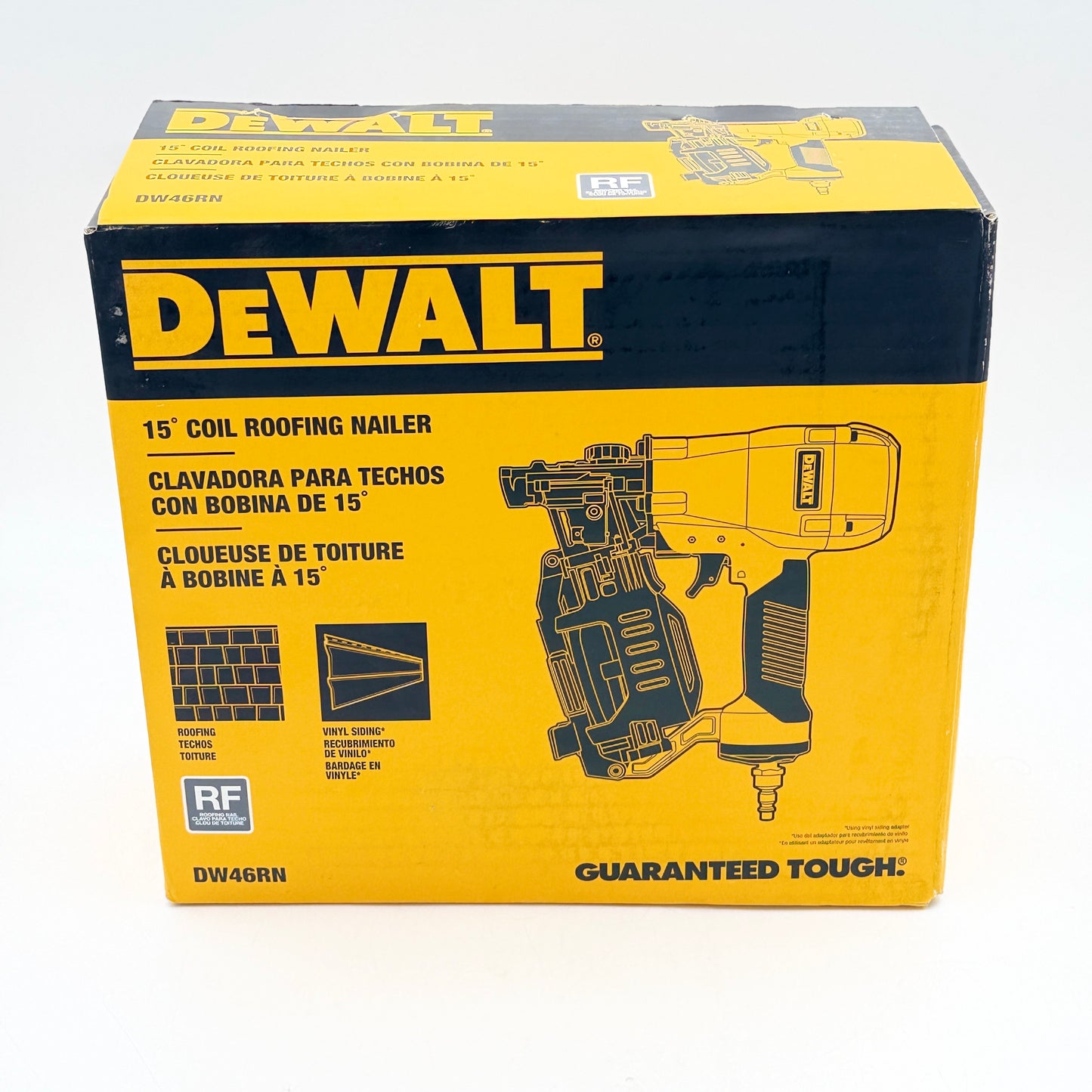 NEW DEWALT DW46RN 15° Coil Roofing Nailer w/ Vinyl Siding Kit