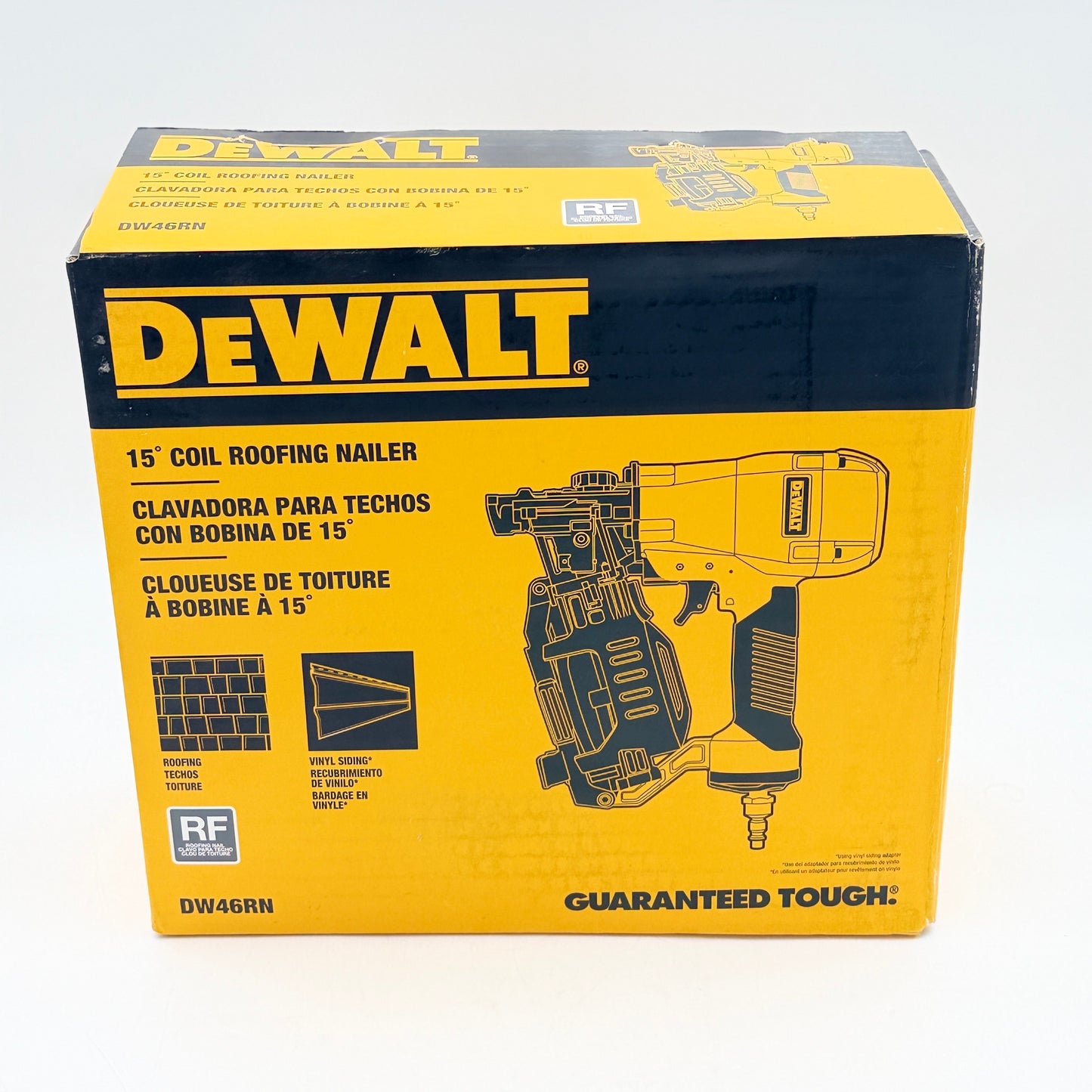 NEW DEWALT DW46RN 15° Coil Roofing Nailer w/ Vinyl Siding Kit