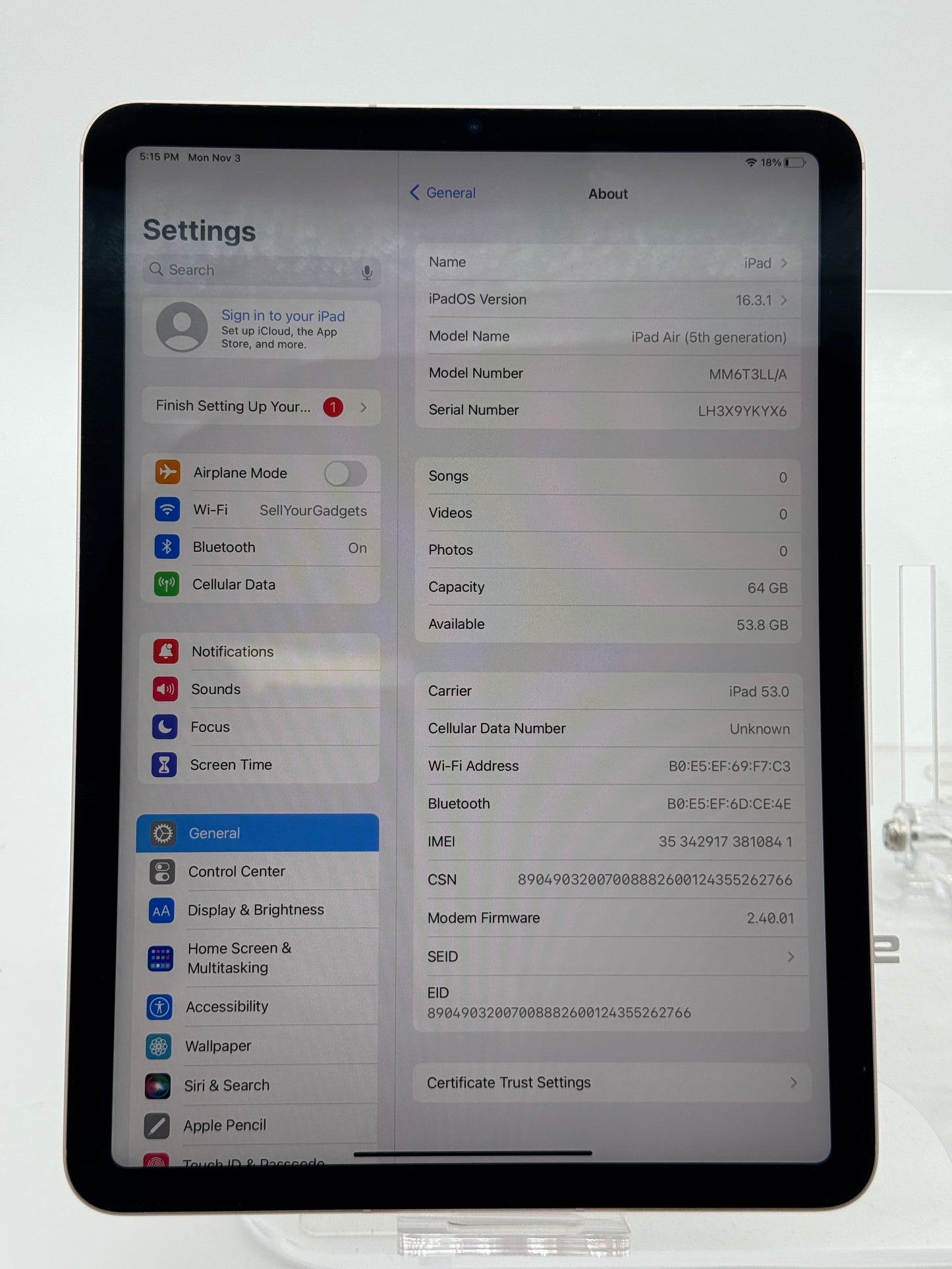 Apple iPad Air (5th Gen) A2589 (2022) - Used - Rose Gold - 64GB Unlocked