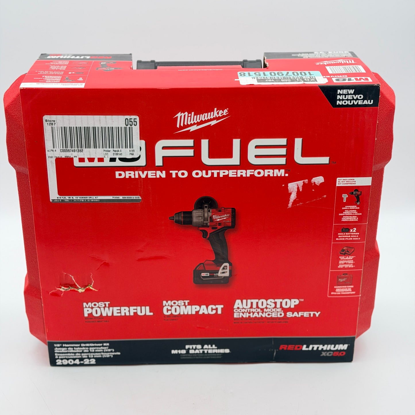 Milwaukee 2904-22 M18 FUEL 1/2" Hammer Drill/Driver Kit w/ 2x 5.0Ah Batteries NEW