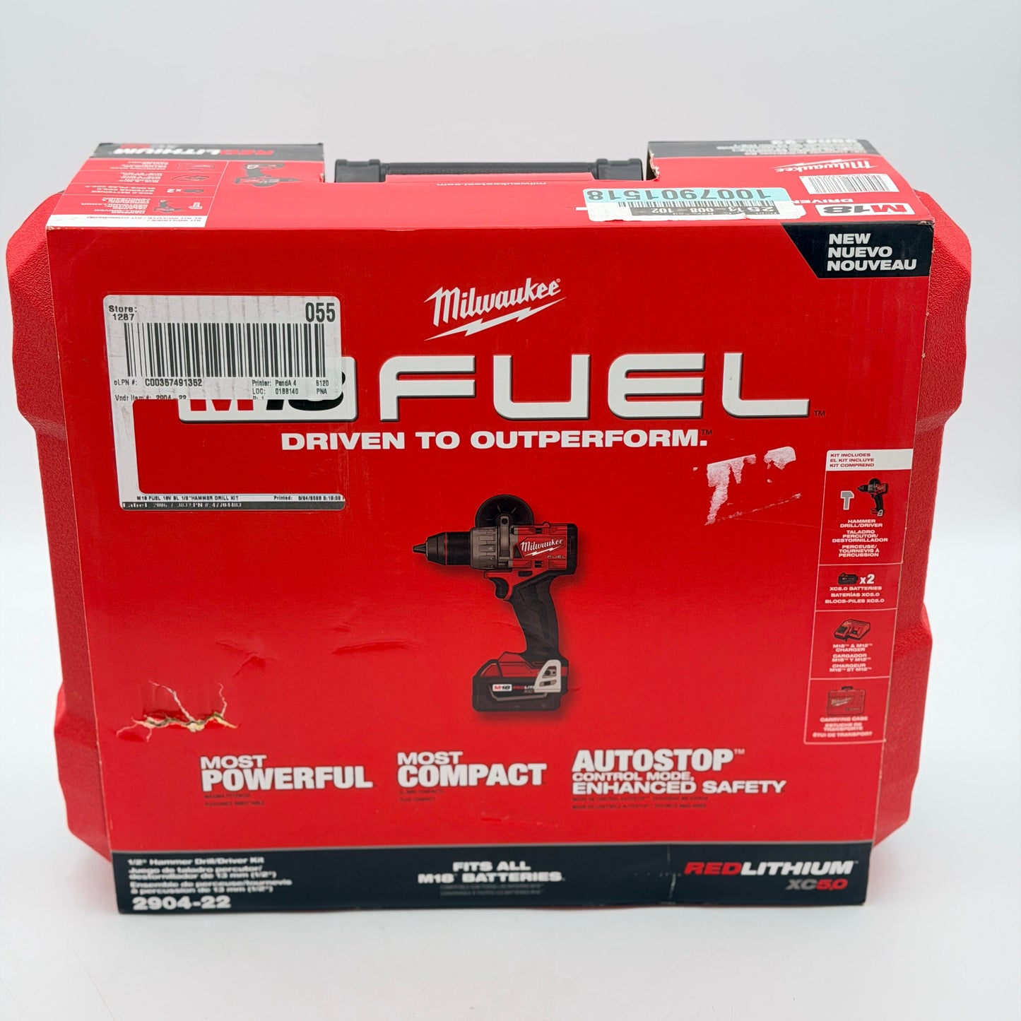 Milwaukee 2904-22 M18 FUEL 1/2" Hammer Drill/Driver Kit w/ 2x 5.0Ah Batteries NEW