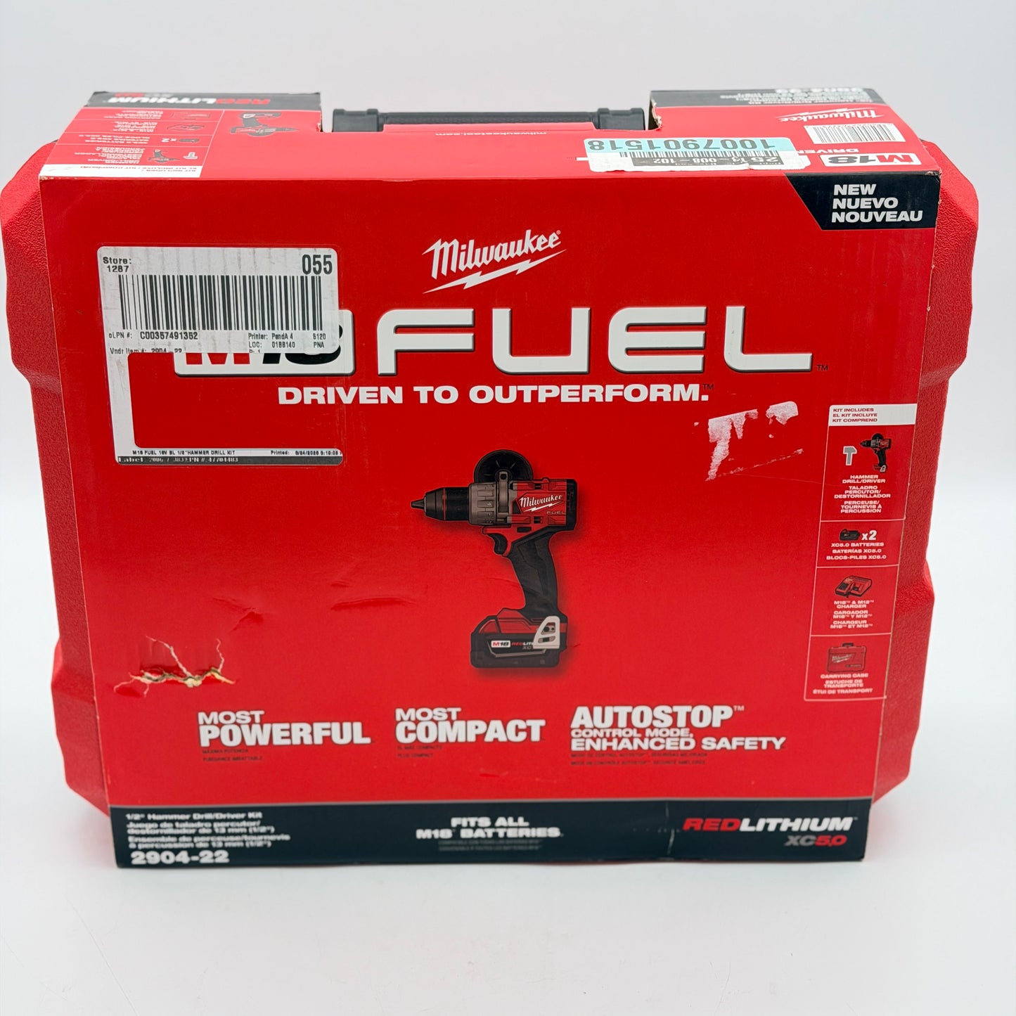 Milwaukee 2904-22 M18 FUEL 1/2" Hammer Drill/Driver Kit w/ 2x 5.0Ah Batteries NEW