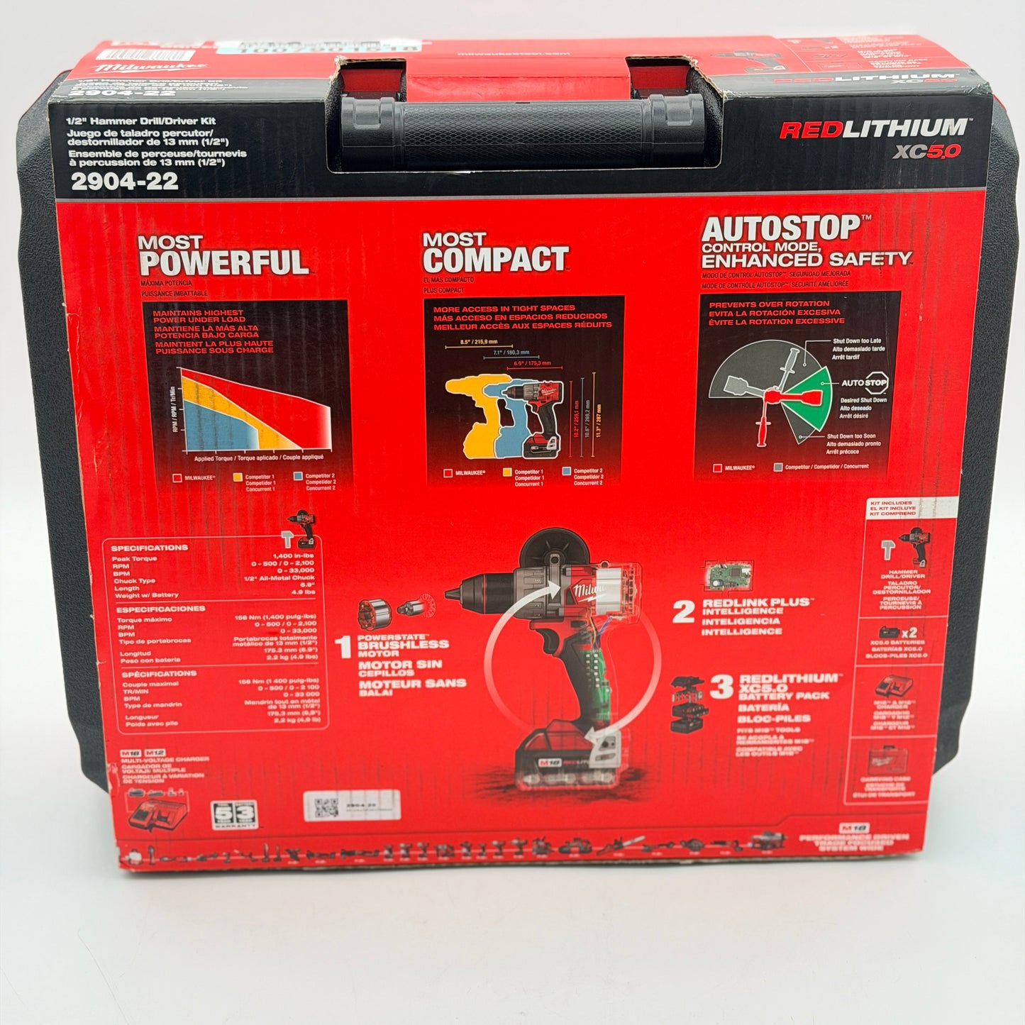 Milwaukee 2904-22 M18 FUEL 1/2" Hammer Drill/Driver Kit w/ 2x 5.0Ah Batteries NEW