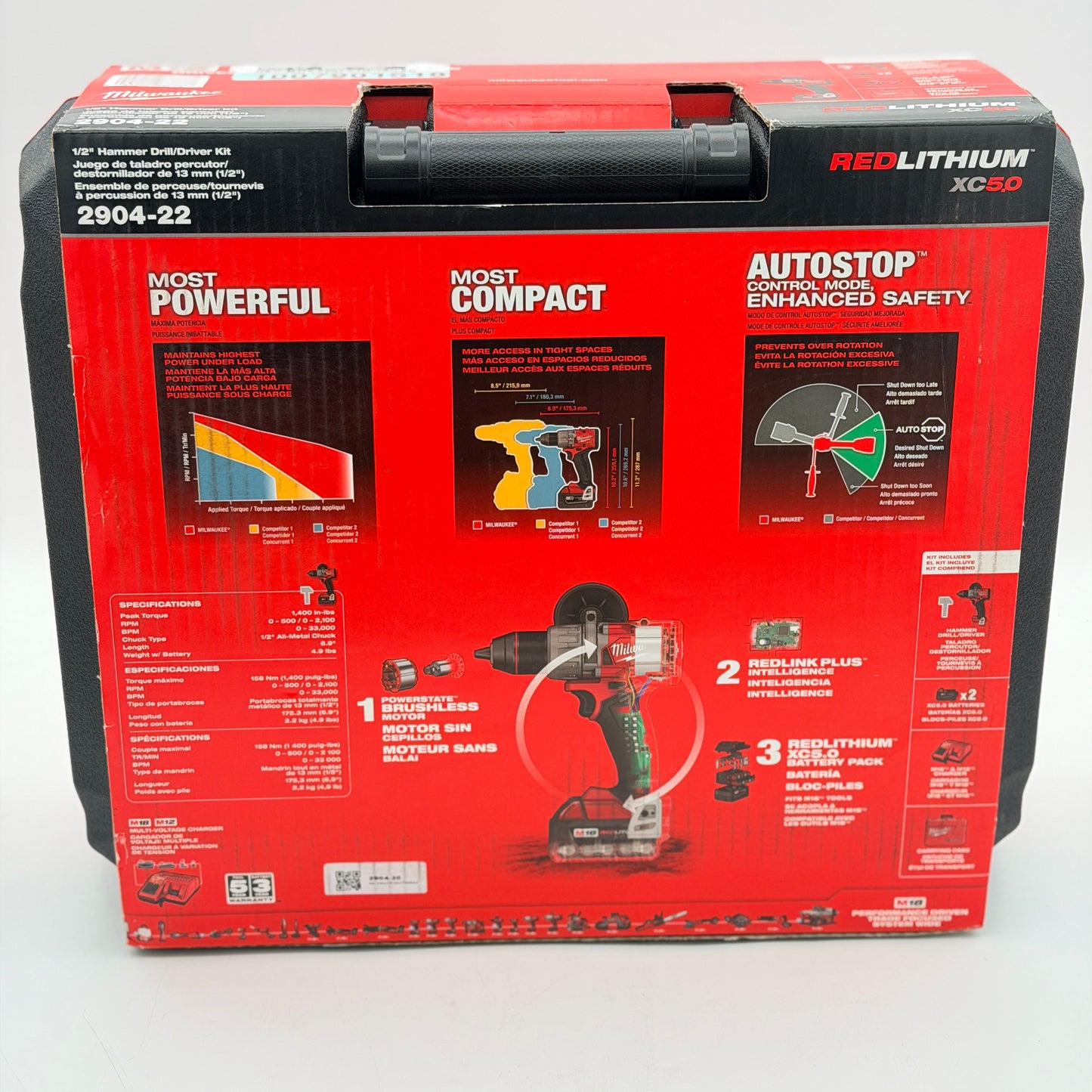Milwaukee 2904-22 M18 FUEL 1/2" Hammer Drill/Driver Kit w/ 2x 5.0Ah Batteries NEW