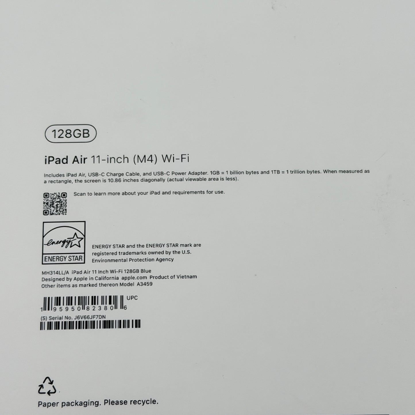 Apple iPad Air 11-inch (M4 Chip) MH314LL/A 128 GB Wi-Fi 11 inch - Blue
