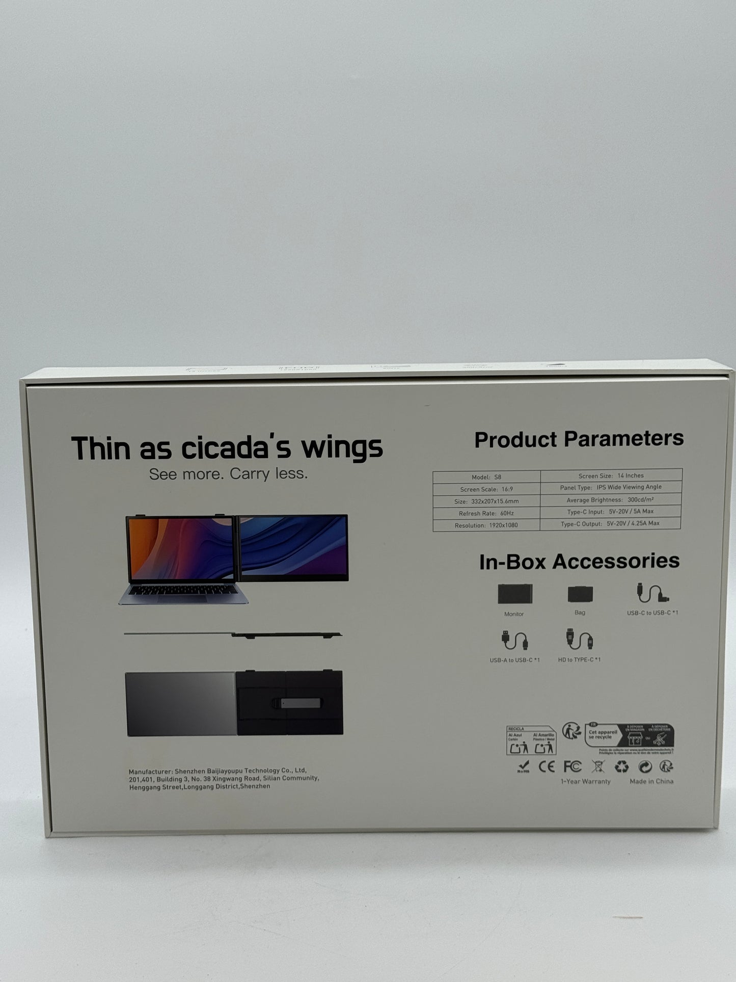 Sitrunda S8 Portable Monitor Extender 14'' - Black - New Open Box