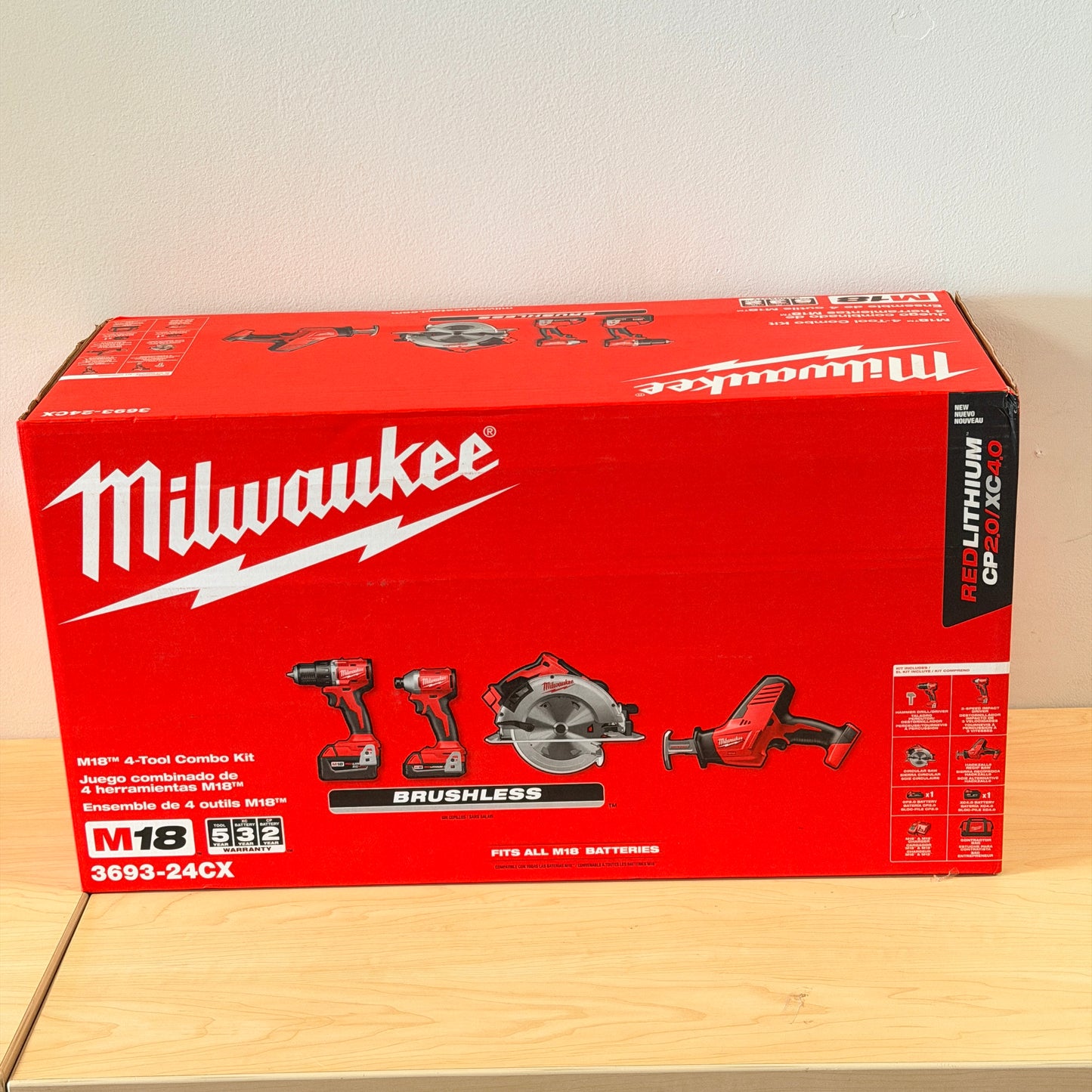Milwaukee 3693-24CX M18 18V Brushless 4-Tool Cordless Combo Kit - NEW IN BOX