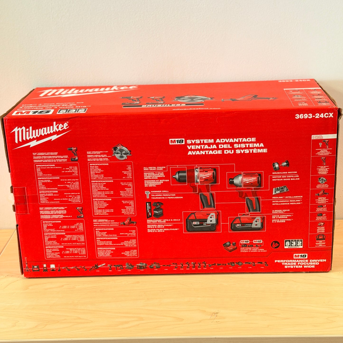 Milwaukee 3693-24CX M18 18V Brushless 4-Tool Cordless Combo Kit - NEW IN BOX