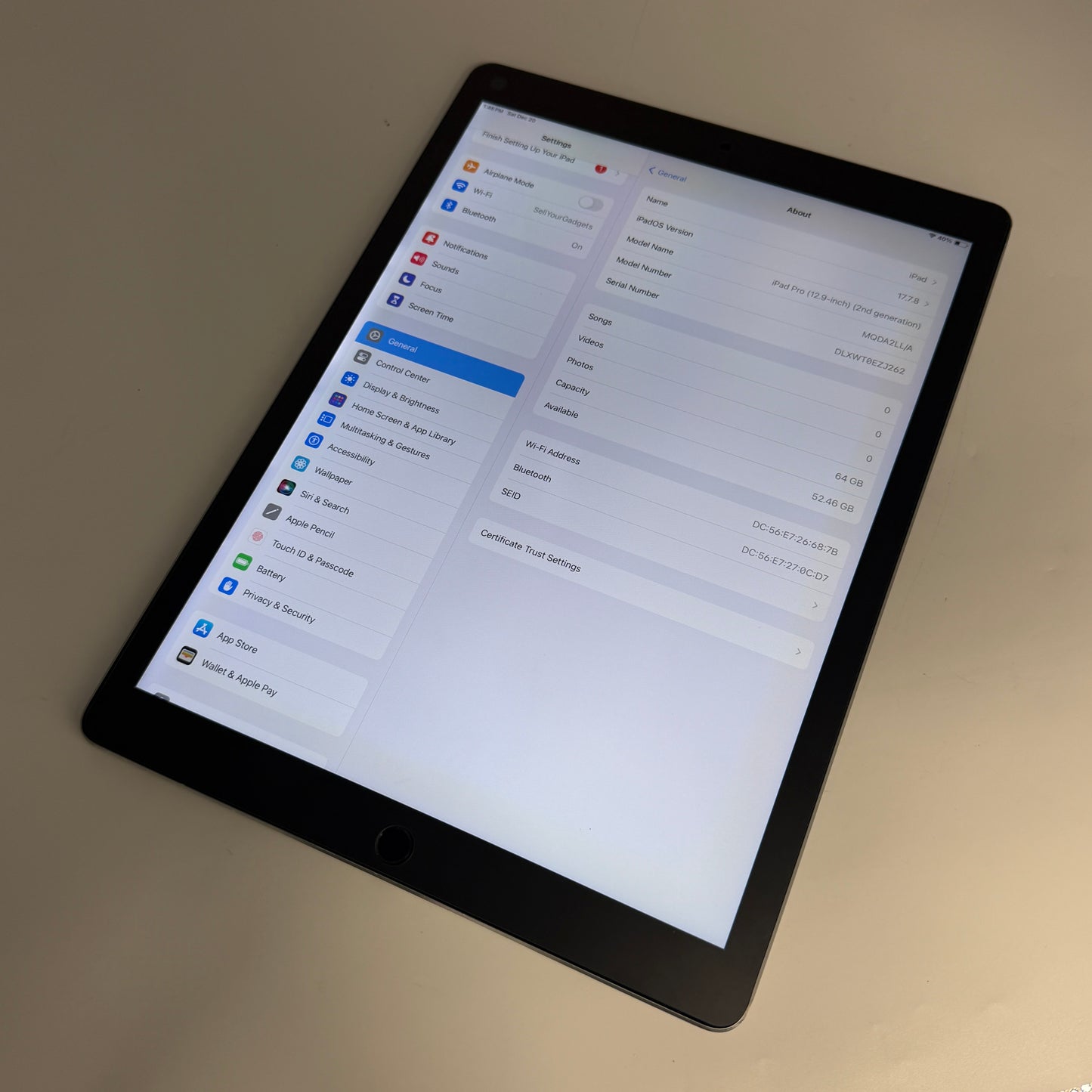 Apple iPad Pro 12.9” 2nd Gen 64GB WiFi Only Gray A1670 *SCREEN BURN-IN*