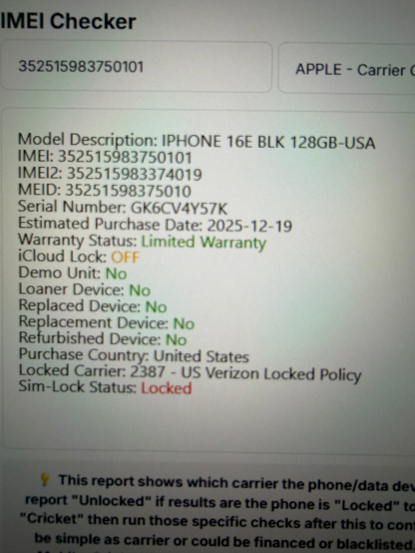 Apple iPhone 16e - 128 GB - Black (Verizon)