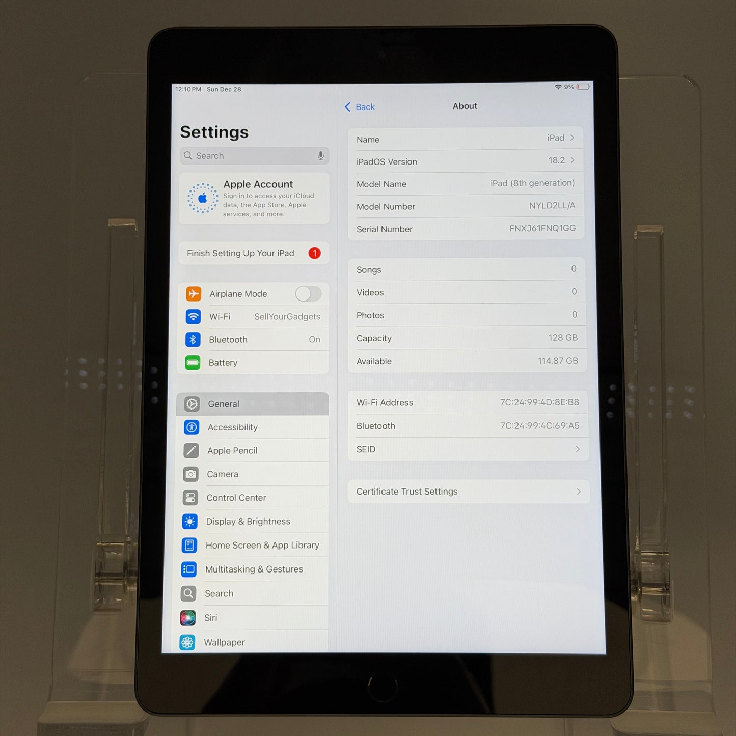 Apple iPad 8th Gen (2020) 10.2" 128GB WiFi, Space Gray