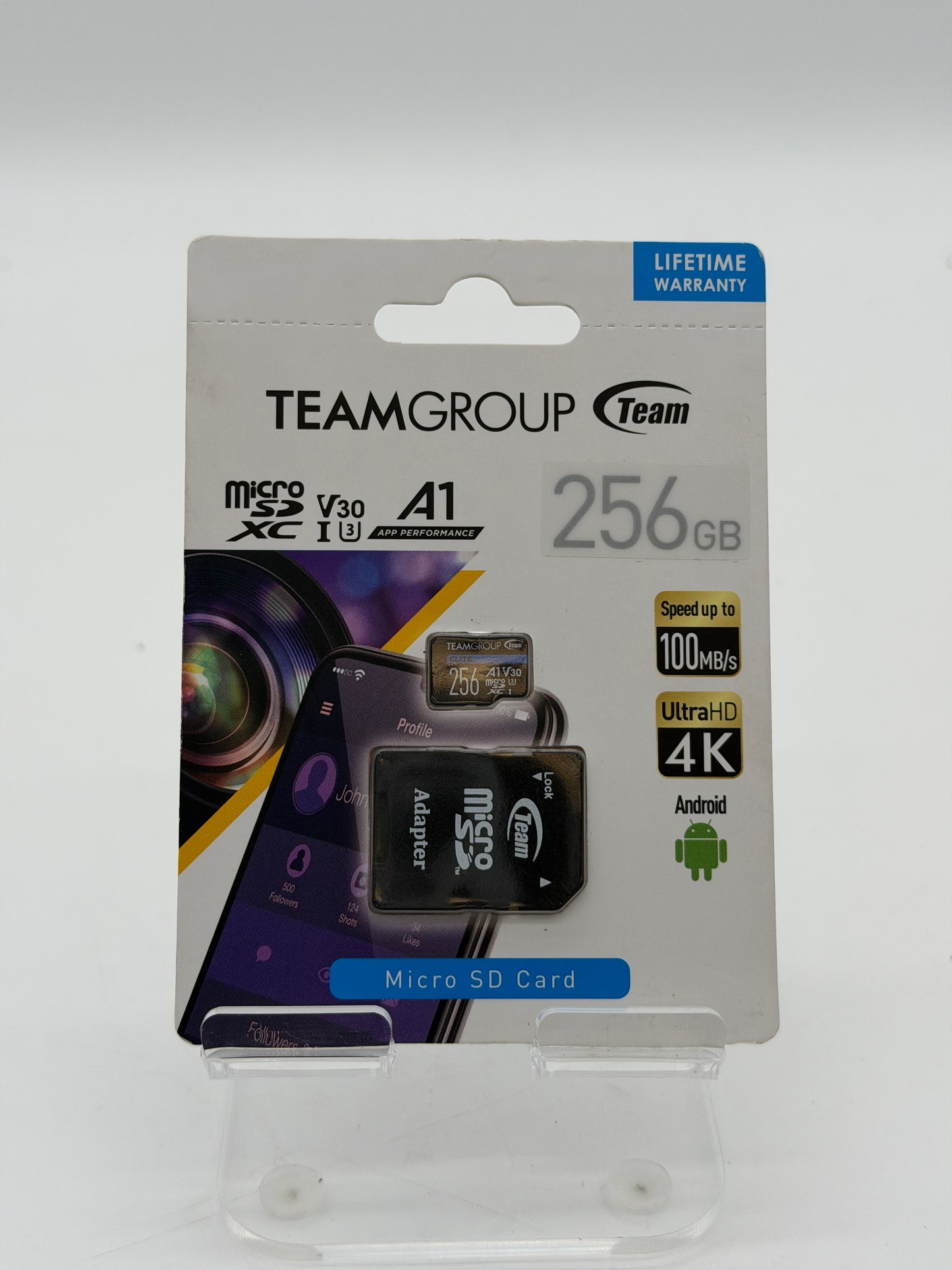 Team Group 256GB Elite microSDXC UHS-I U3 A1 4K UHD MicroSD Card + SD Adapter - Black