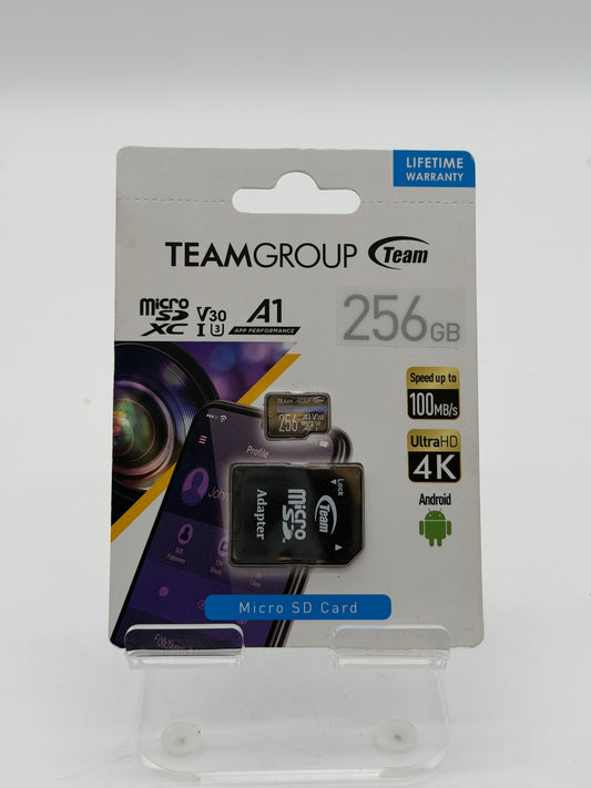 Team Group 256GB Elite microSDXC UHS-I U3 A1 4K UHD MicroSD Card + SD Adapter - Black