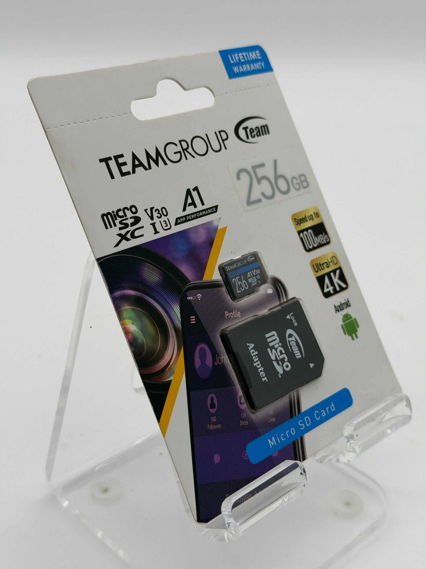 Team Group 256GB Elite microSDXC UHS-I U3 A1 4K UHD MicroSD Card + SD Adapter - Black