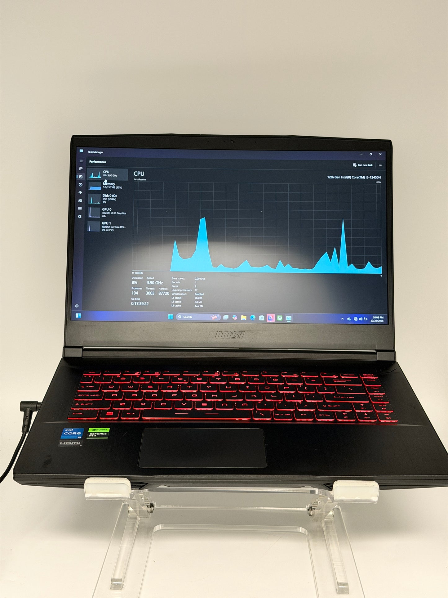 MSI GF63 Thin 12VE Gaming Laptop 512GB SSD, Intel Core I5-12450H, 16GB RAM, RTX4050
