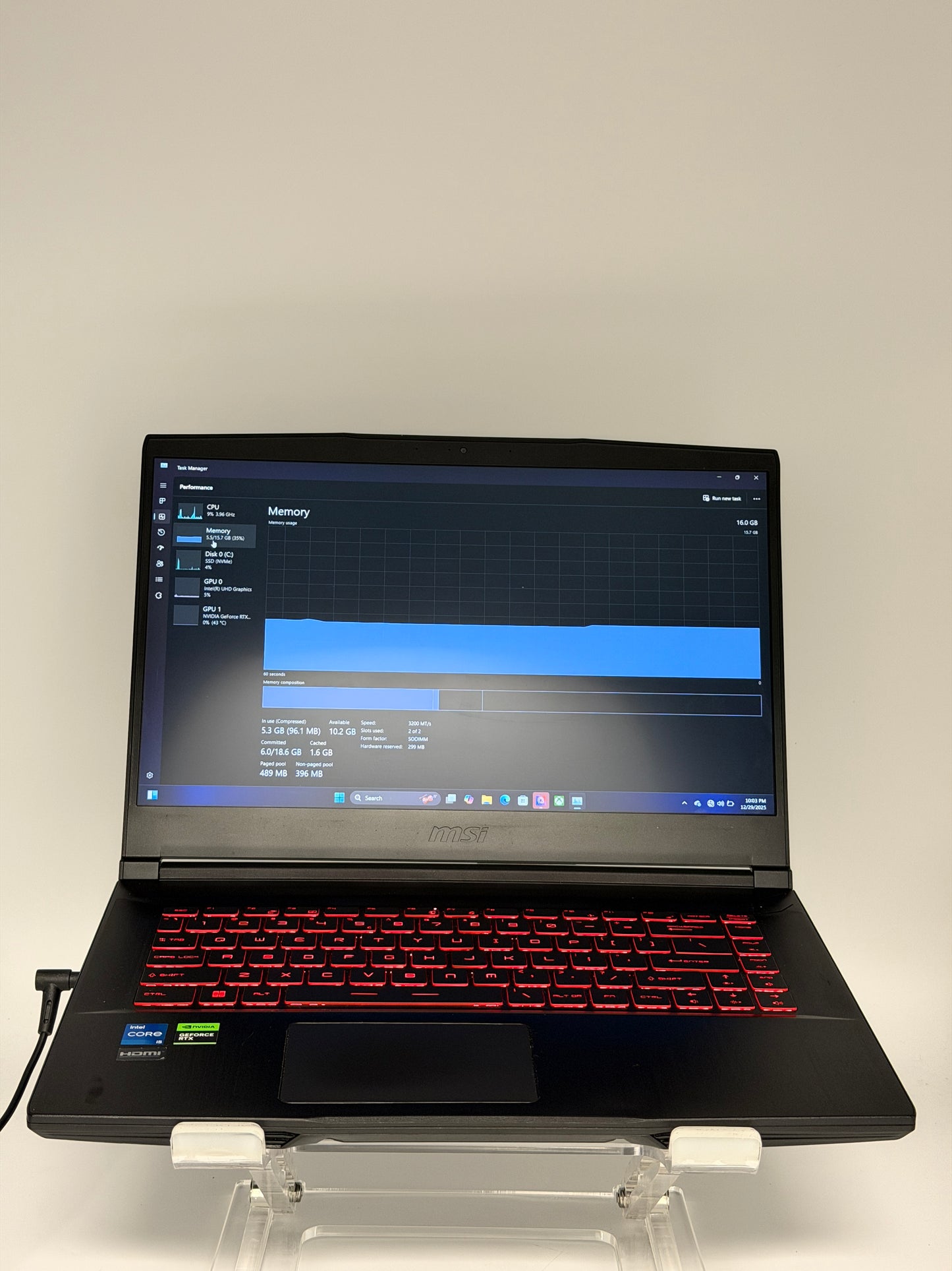 MSI GF63 Thin 12VE Gaming Laptop 512GB SSD, Intel Core I5-12450H, 16GB RAM, RTX4050