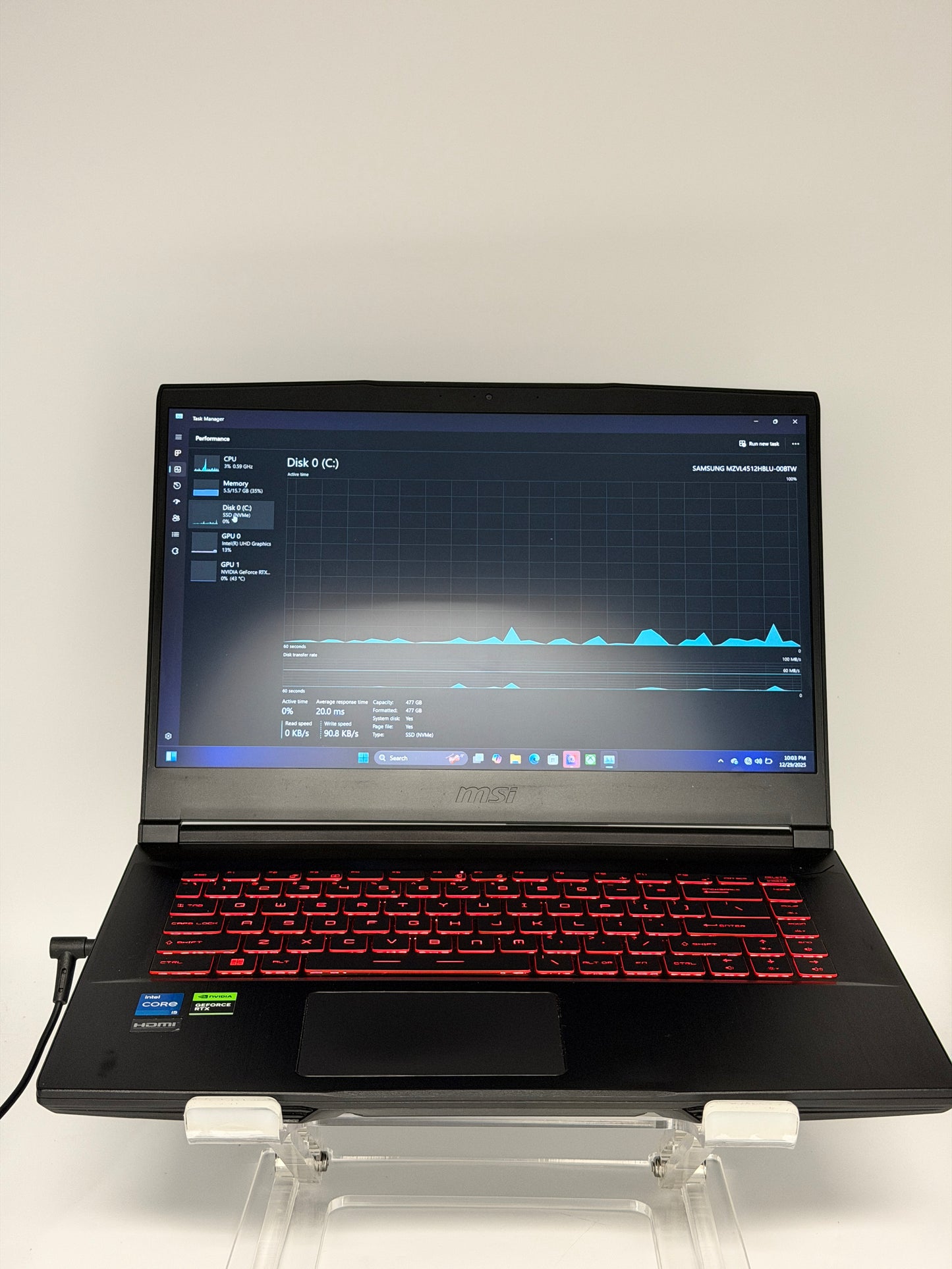 MSI GF63 Thin 12VE Gaming Laptop 512GB SSD, Intel Core I5-12450H, 16GB RAM, RTX4050