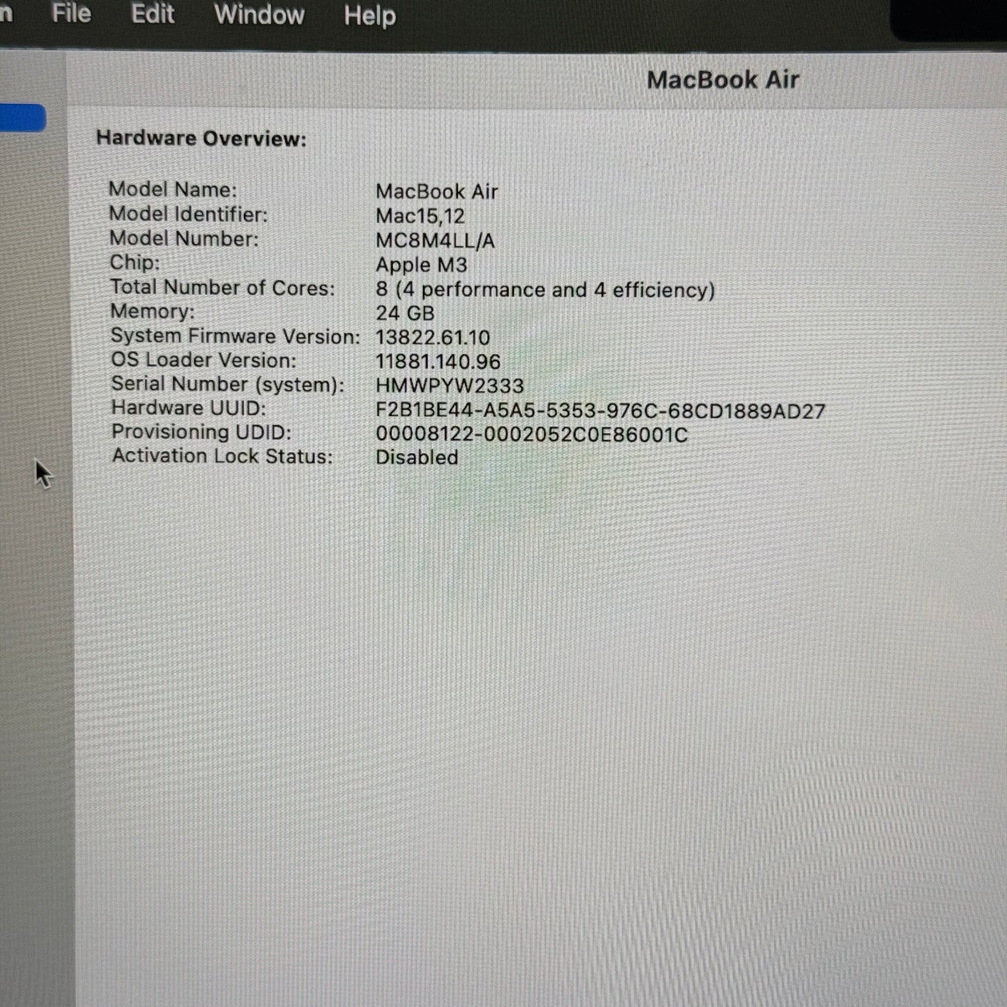 2023 Apple MacBook Air 13" M3 8C GPU 4.0GHz 24GB RAM 512GB SSD MC8M4LL/A
