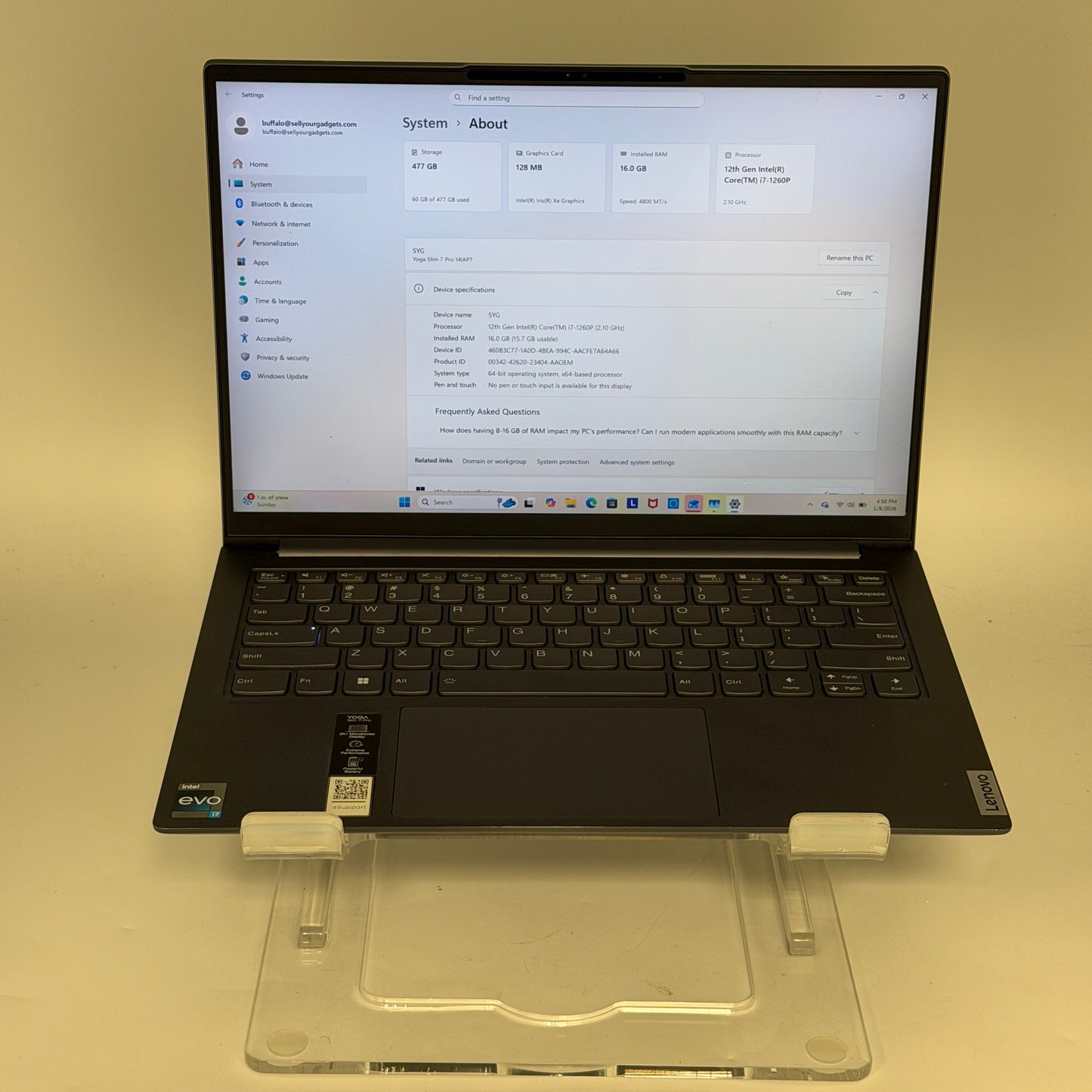 Lenovo Slim 7 14IAP7 14" (512GB SSD, Intel Core i7 12th Gen., 4.70GHz, 16GB RAM)