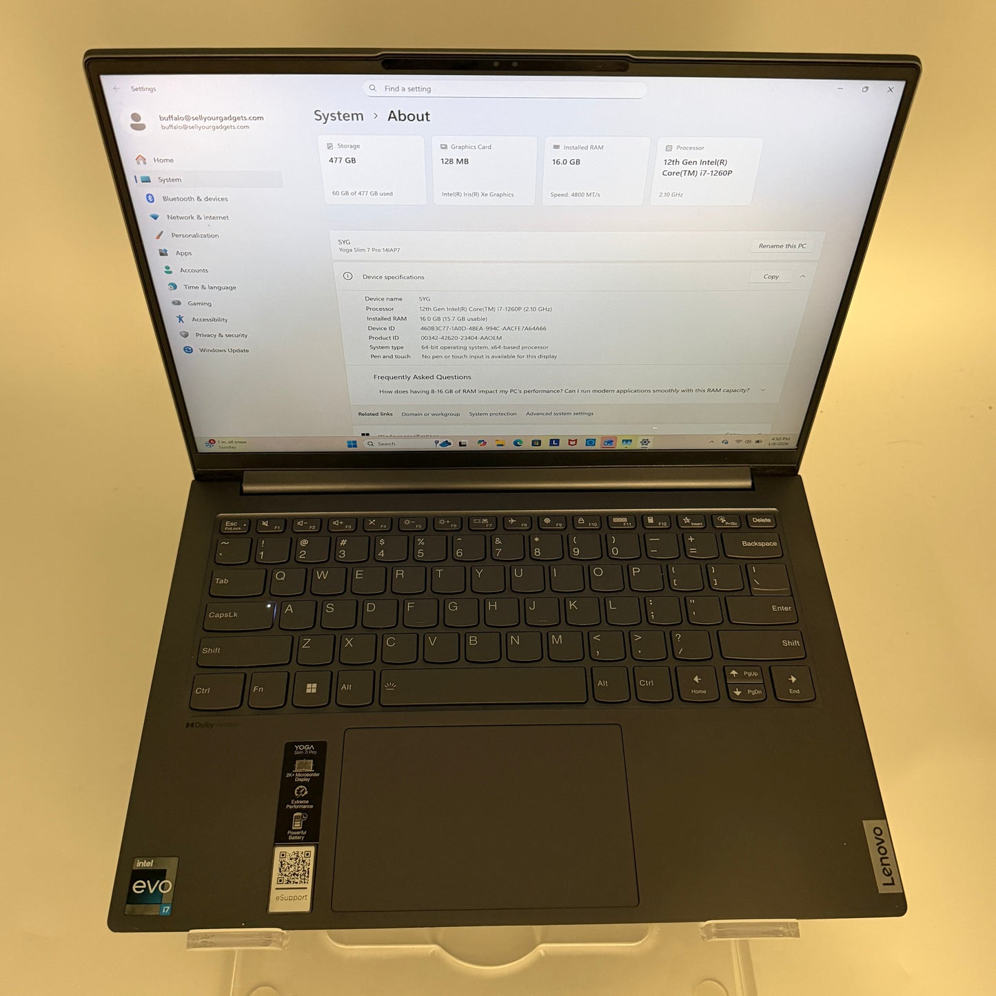 Lenovo Slim 7 14IAP7 14" (512GB SSD, Intel Core i7 12th Gen., 4.70GHz, 16GB RAM)
