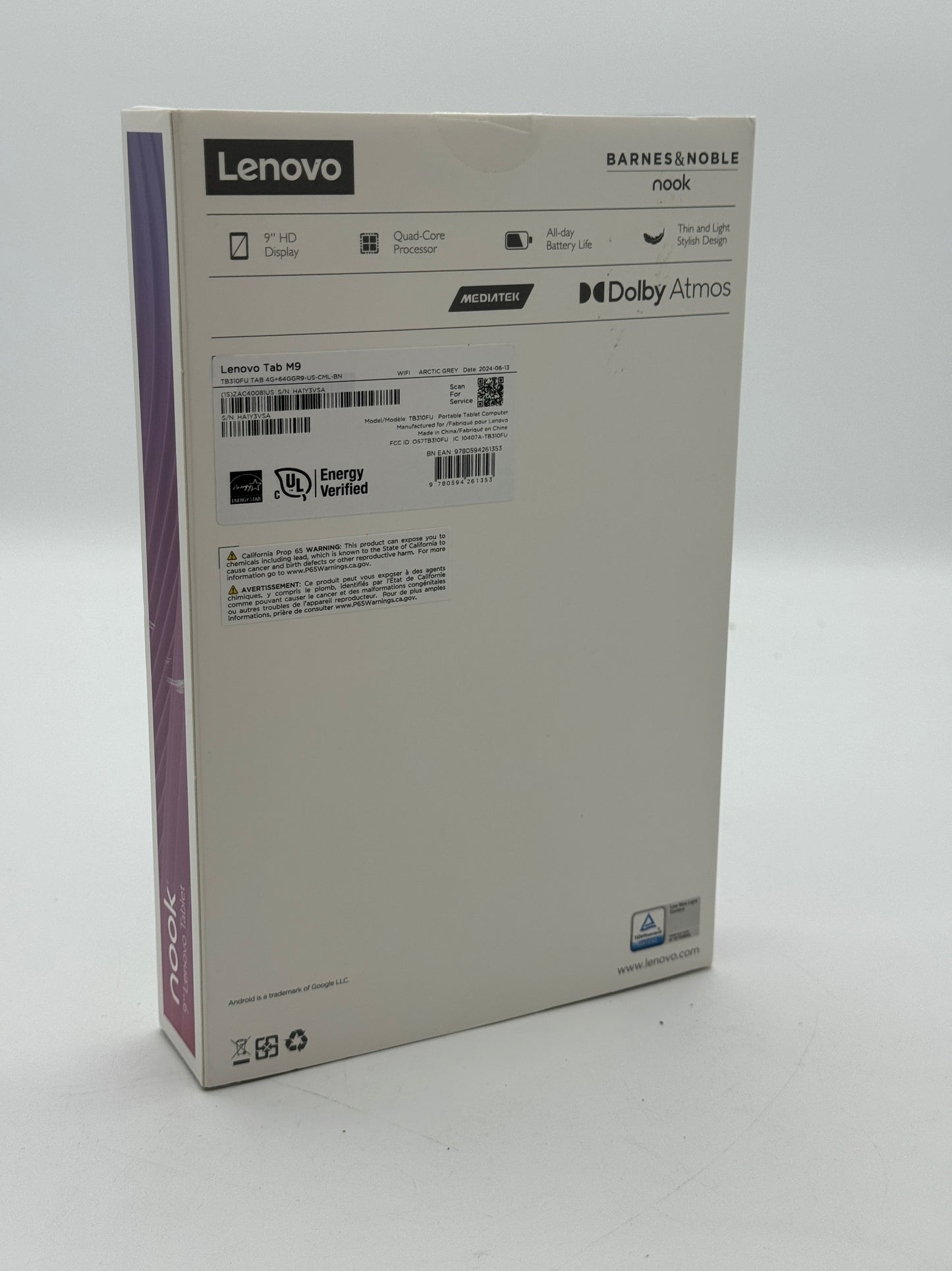 Nook 9 Inch Lenovo Tablet 64GB Unlocked Gray New Open Box