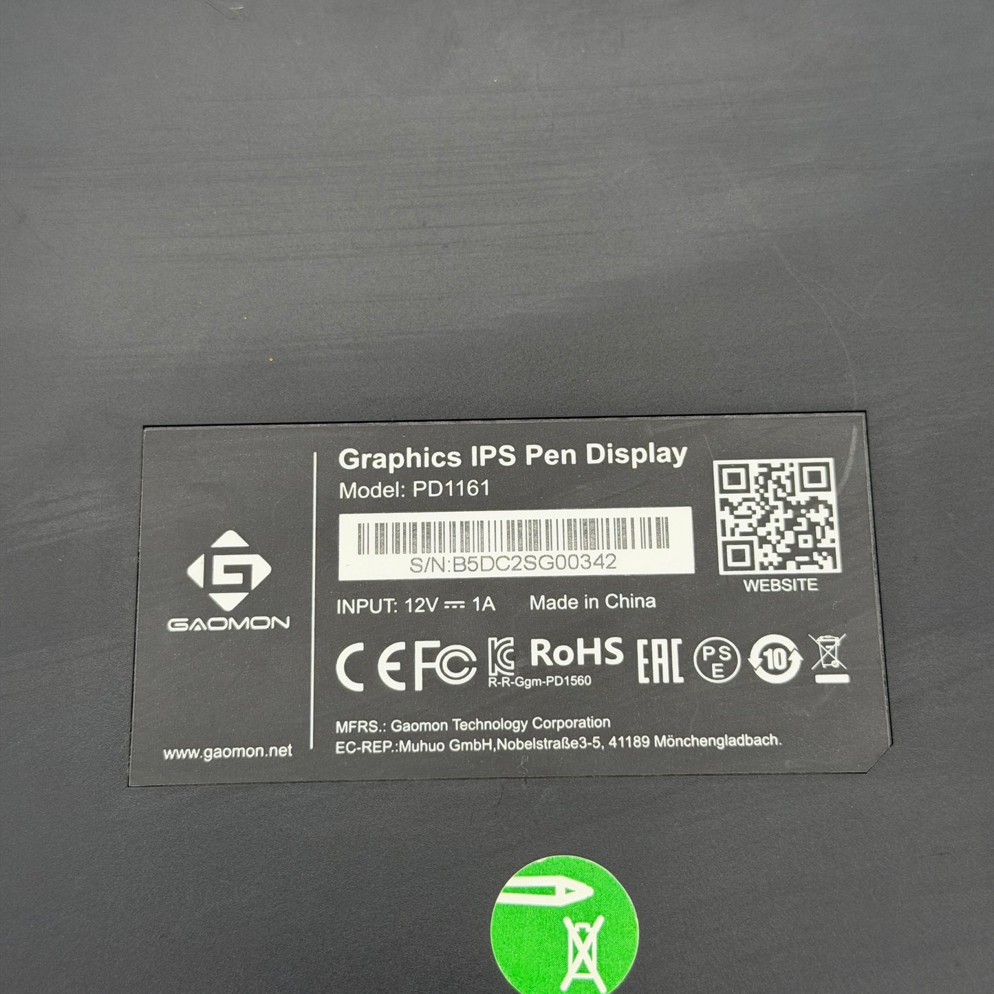 GAOMON PD1161 Pen Display Drawing Pad w/ Charger NO PEN