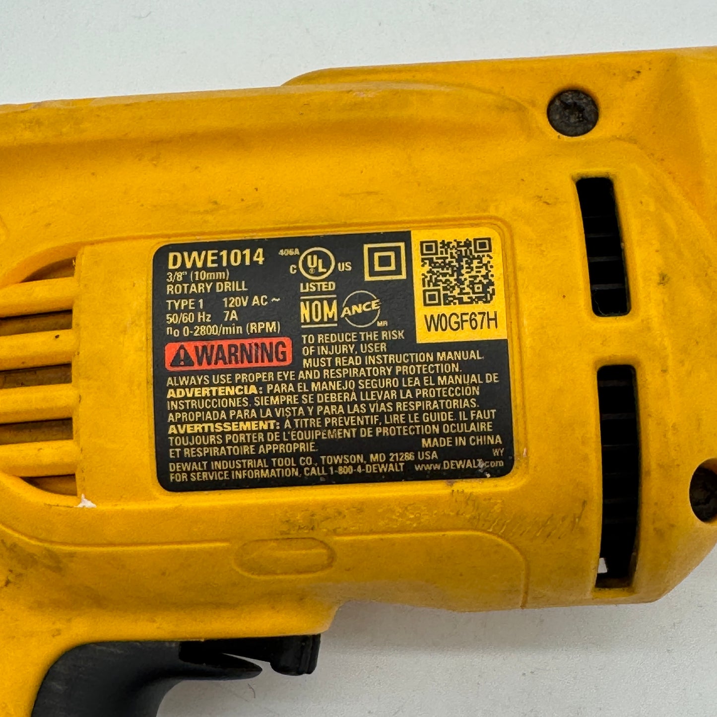 DeWalt DWE1014 3/8" Corded Rotary Drill 7A 115v - Used, Yellow