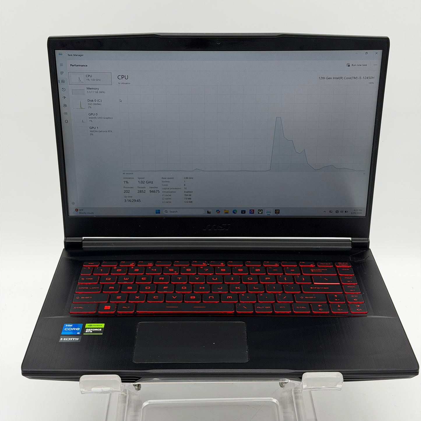 MSI - THIN GF63 15.6" 144Hz FHD Laptop intel core i5 12450H 8GB Memory-RTX 2050