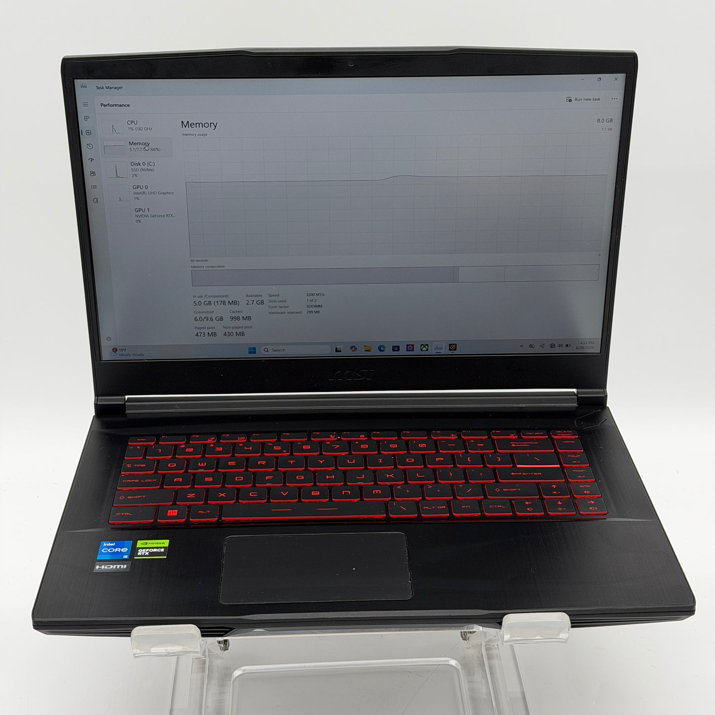 MSI - THIN GF63 15.6" 144Hz FHD Laptop intel core i5 12450H 8GB Memory-RTX 2050