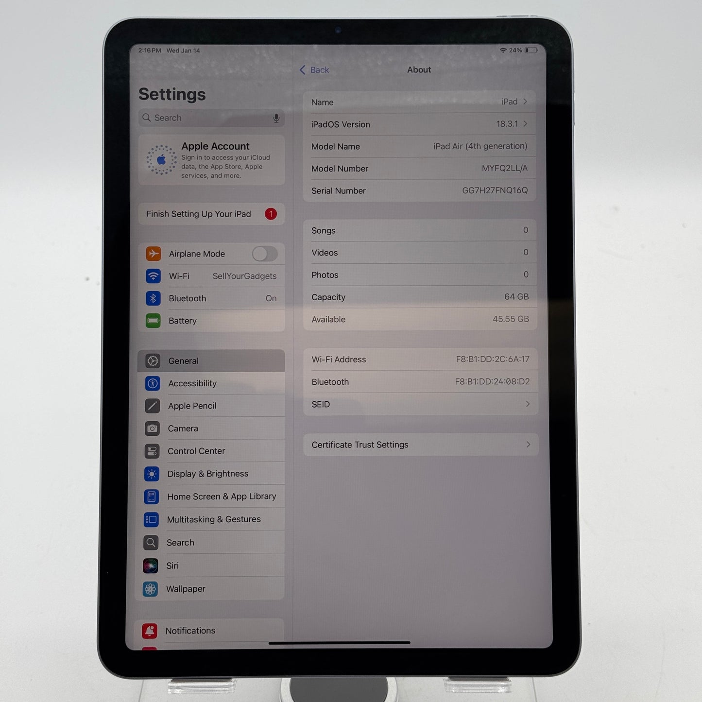 Apple iPad Air 4th Gen A2316 10.9 Inch 64GB Space Gray Wi-Fi Only