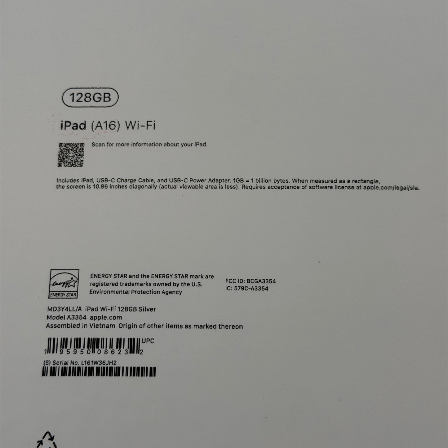 Apple iPad A16 (11th generation) A3354 128 GB, Wi-Fi, 11 in Silver - NEW SEALED.