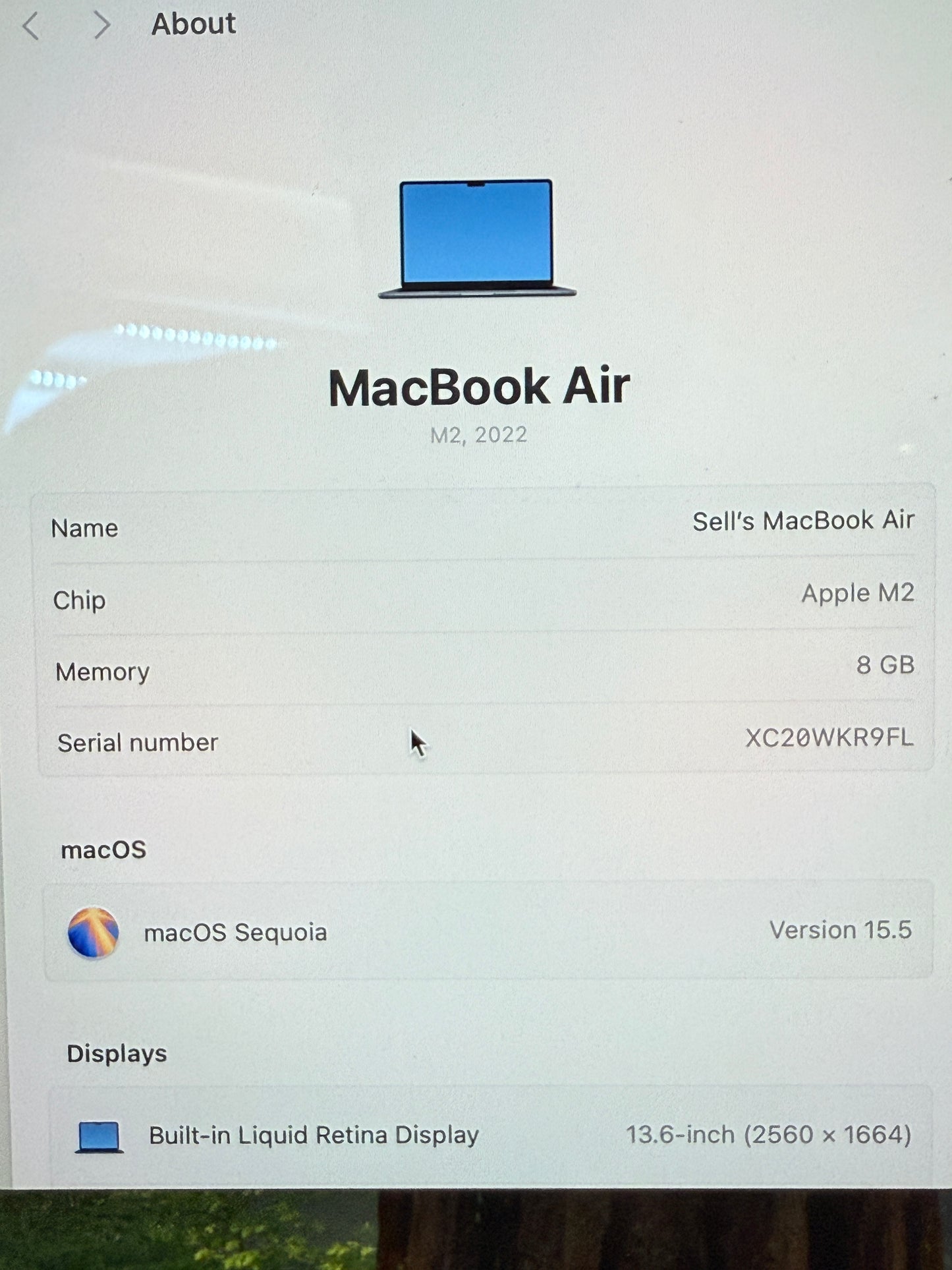 Apple MacBook Air M2 A2681 (2022) - 256GB, 8GB RAM, Blue, Used A Condition