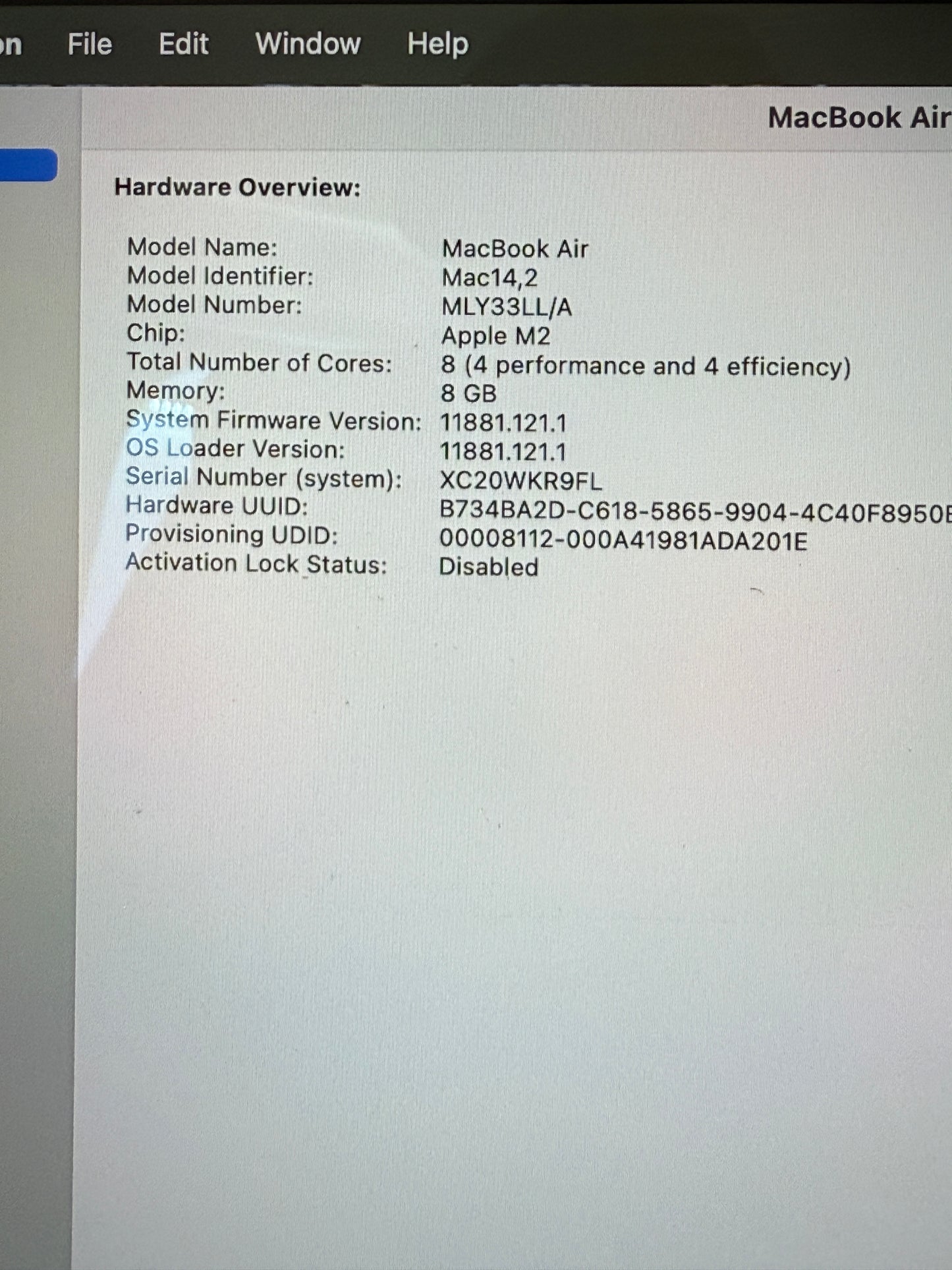 Apple MacBook Air M2 A2681 (2022) - 256GB, 8GB RAM, Blue, Used A Condition
