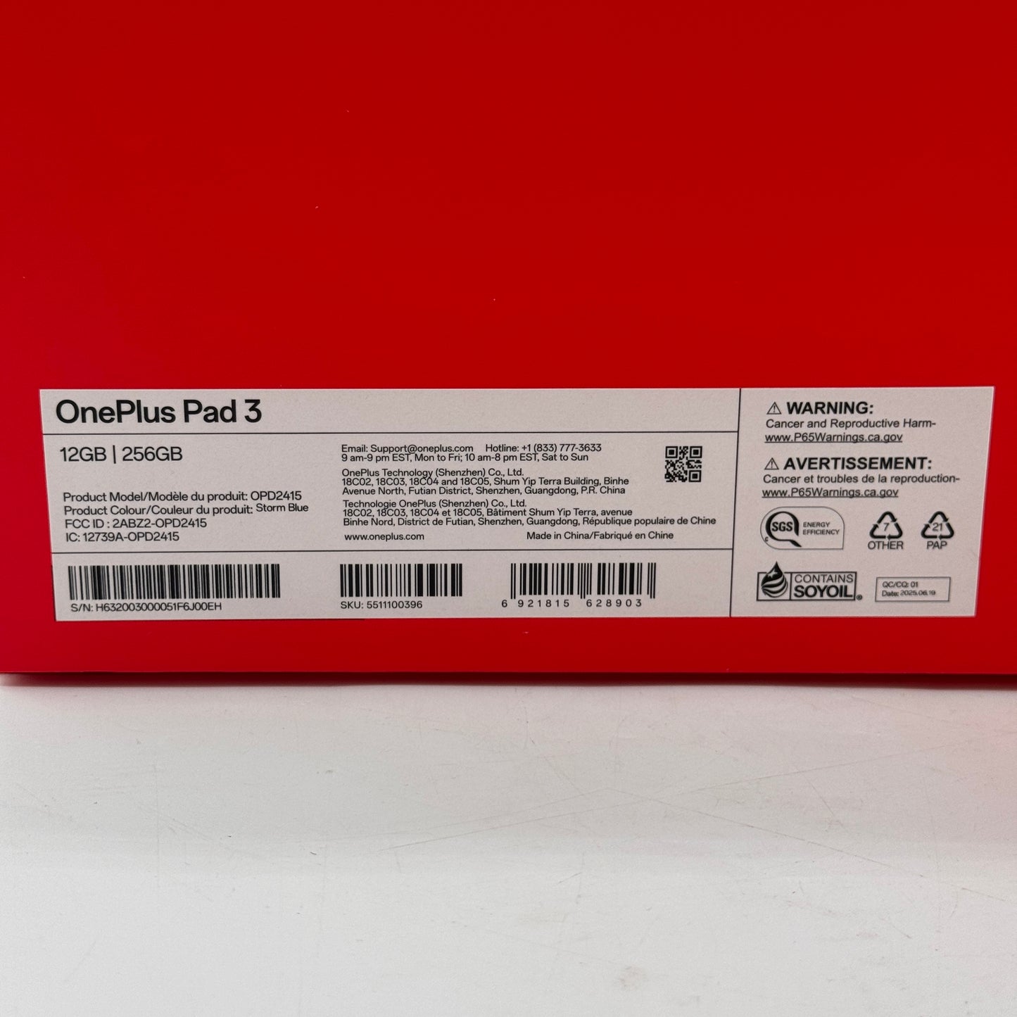 OnePlus Pad 3 OPD2415 - 256GB - 12GB RAM - Blue - Used with Box
