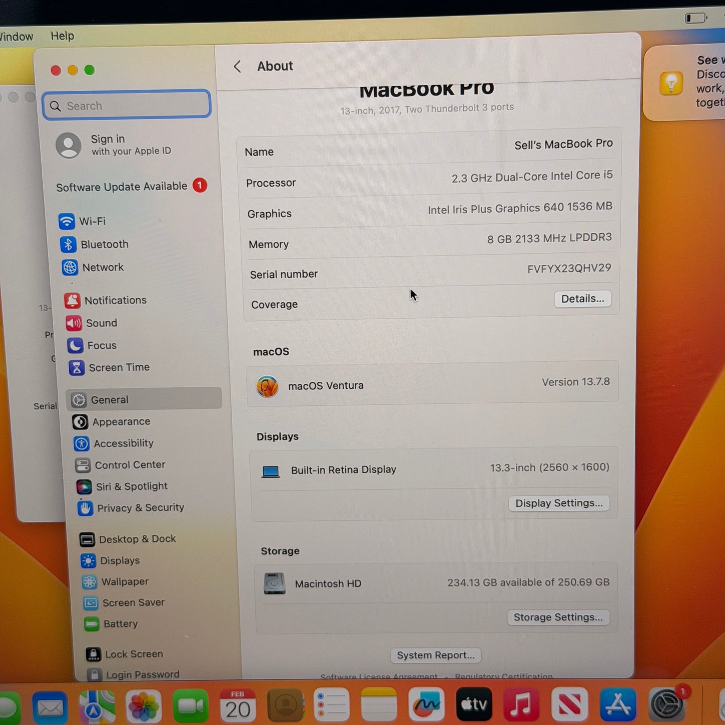 Apple MacBook Pro 13 Mid-2017 A1708 Core i5-7360U 8GB RAM 256GB SSD 3 cycles!