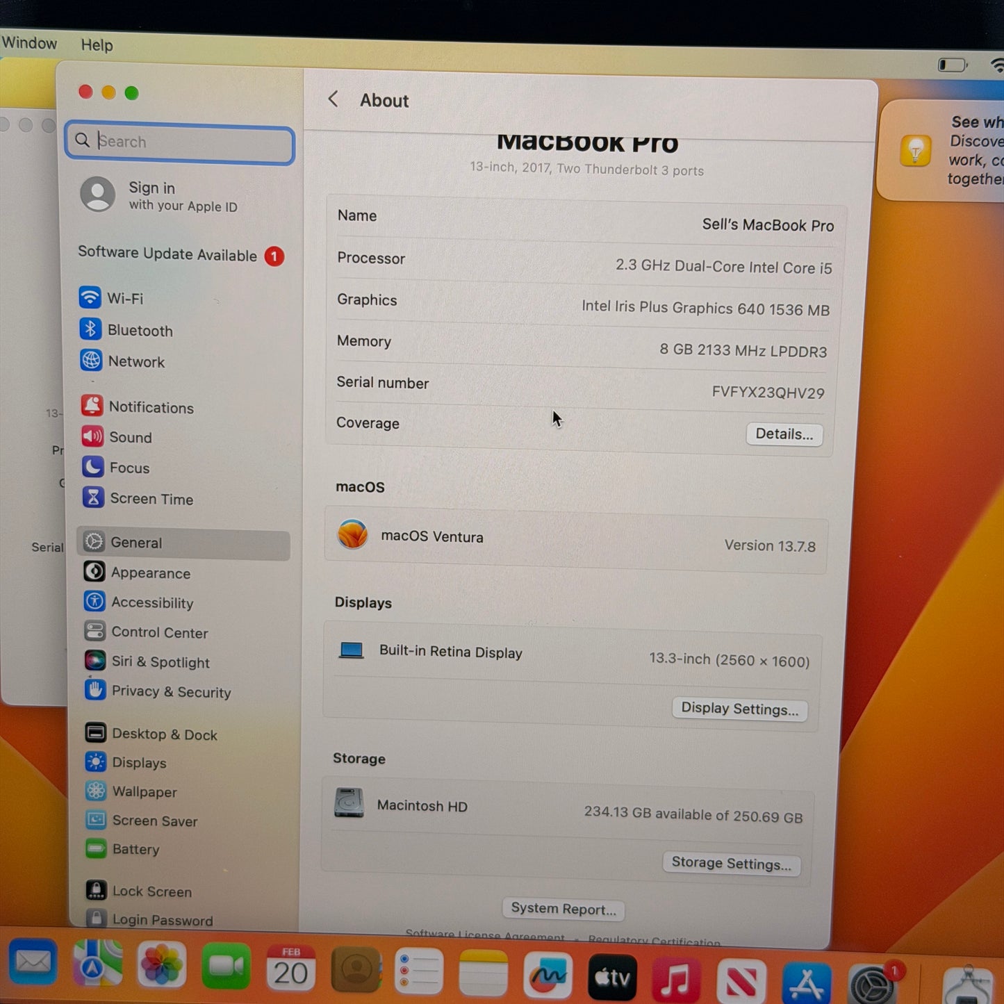 Apple MacBook Pro 13 Mid-2017 A1708 Core i5-7360U 8GB RAM 256GB SSD 3 cycles!