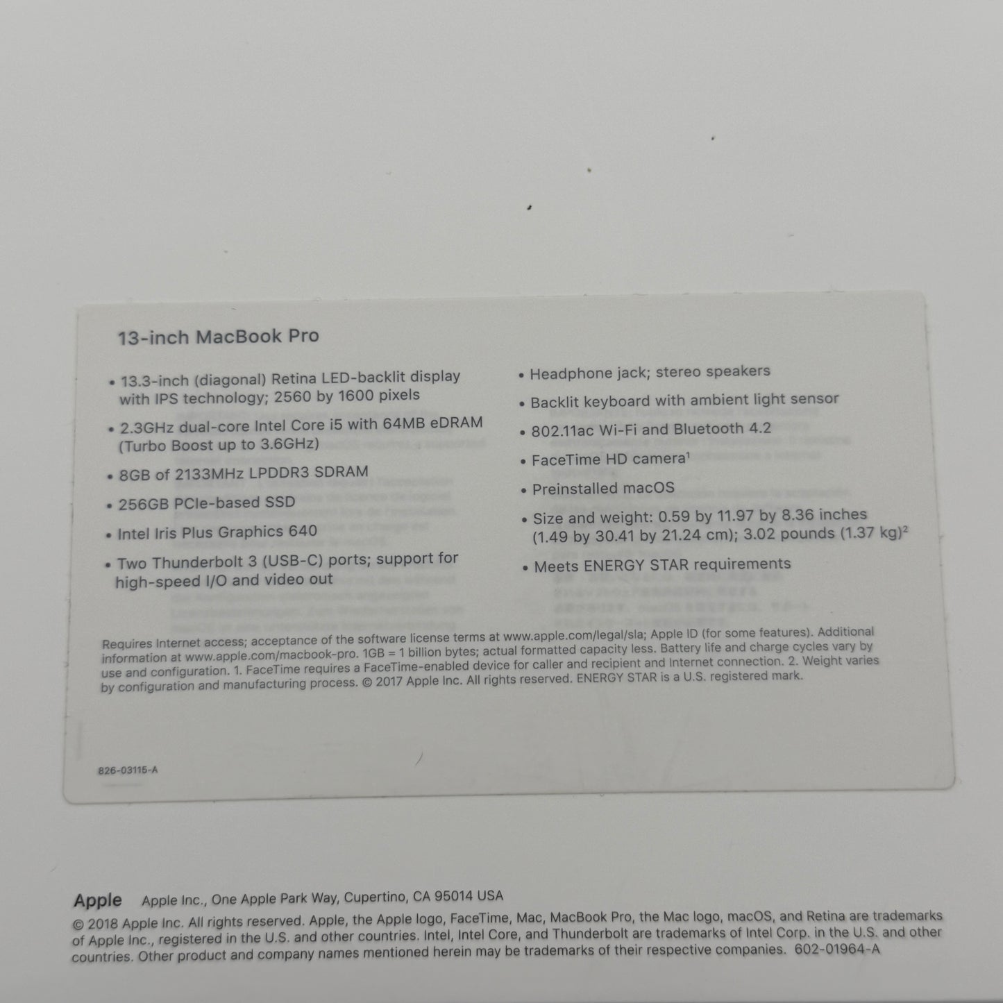 Apple MacBook Pro 13 Mid-2017 A1708 Core i5-7360U 8GB RAM 256GB SSD 3 cycles!