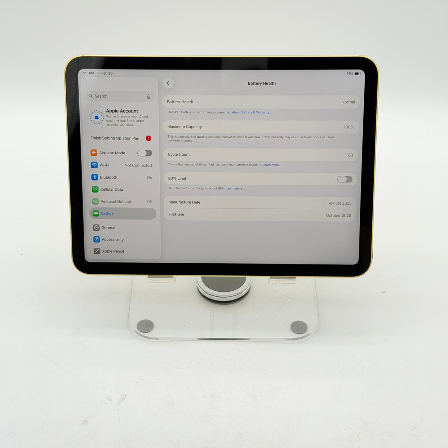 Apple iPad 11th Gen A16 128GB Yellow (Wifi + 5G) BH 100% - Used - Free Shipping