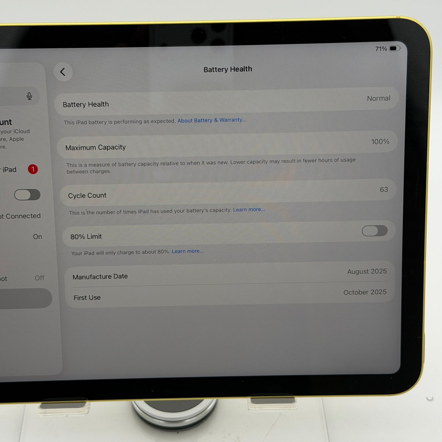 Apple iPad 11th Gen A16 128GB Yellow (Wifi + 5G) BH 100% - Used - Free Shipping