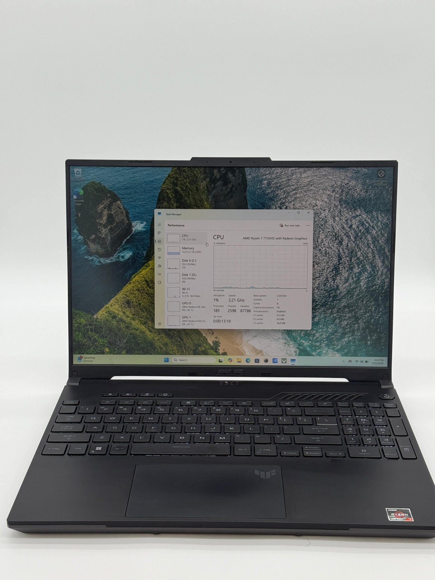 ASUS TUF GAMING A16 FA617 Laptop - AMD Ryzen 7 7735HS with Radeon Graphics AMD Radeon 7600S, 16GB RAM, 2TB SSD and 512 SSD, 15" - Used