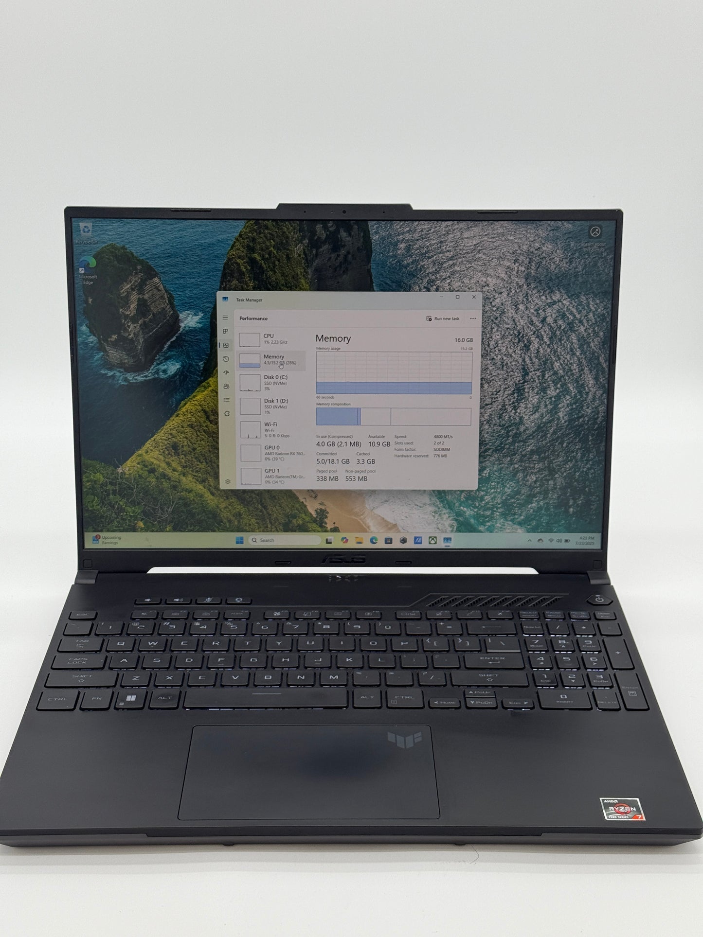 ASUS TUF GAMING A16 FA617 Laptop - AMD Ryzen 7 7735HS with Radeon Graphics AMD Radeon 7600S, 16GB RAM, 2TB SSD and 512 SSD, 15" - Used